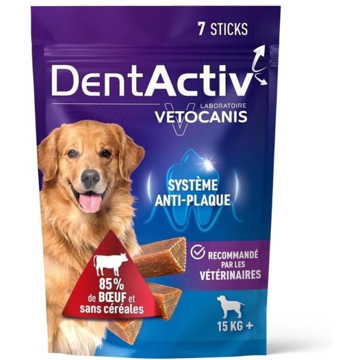 Dentactiv - 7 Stick - Vetocanis - 7 Stick Per L'igiene Orale Al Manzo Per Cani Dai 15 Kg In su