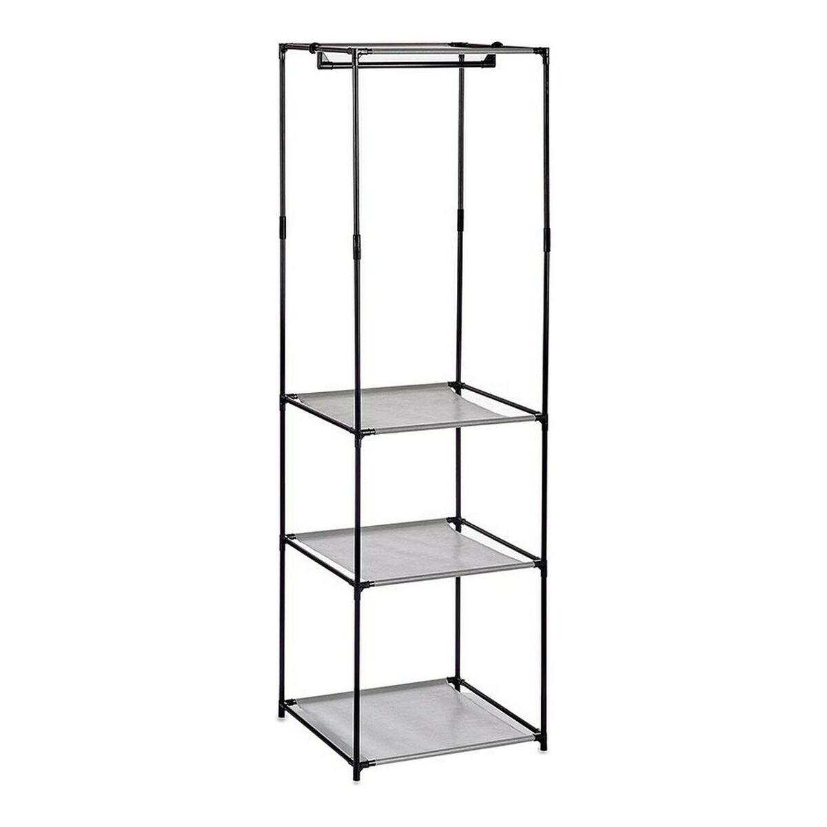Armadio Guardaroba Kipit Nero Grigio Stoffa Polipropilene Ferro Plastica 43,5 X 160 X 50 cm