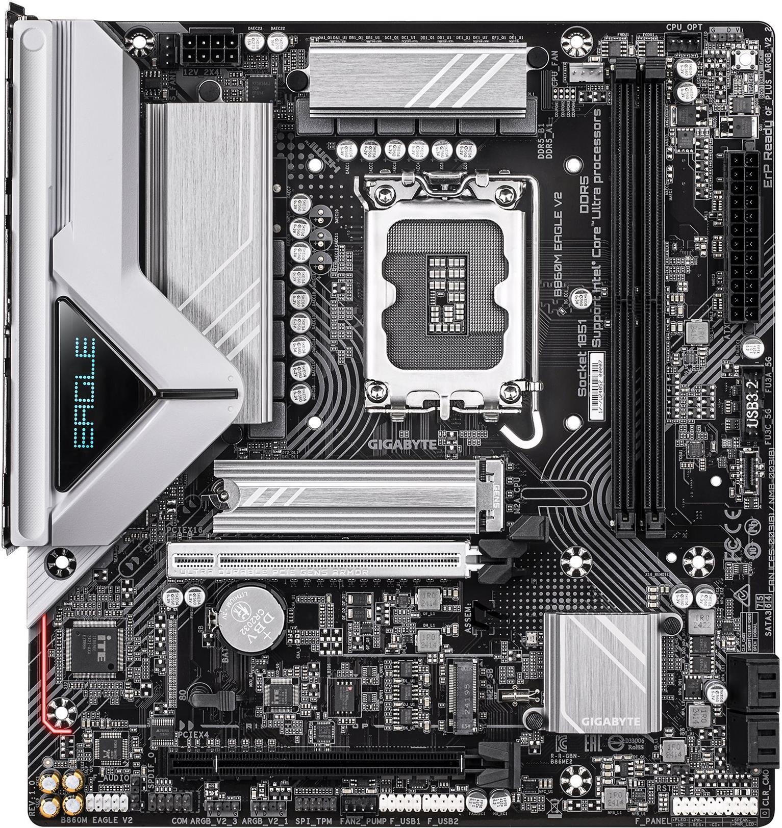 Gigabyte B860m Eagle V2 - Motherboard - Micro Atx - Lga1851-Sockel - B860 Chipsatz - Usb 3.2 Gen 1, UsB-C 3.2 Gen 1 - 2.5 Gigabit Lan - OnboarD-Grafi