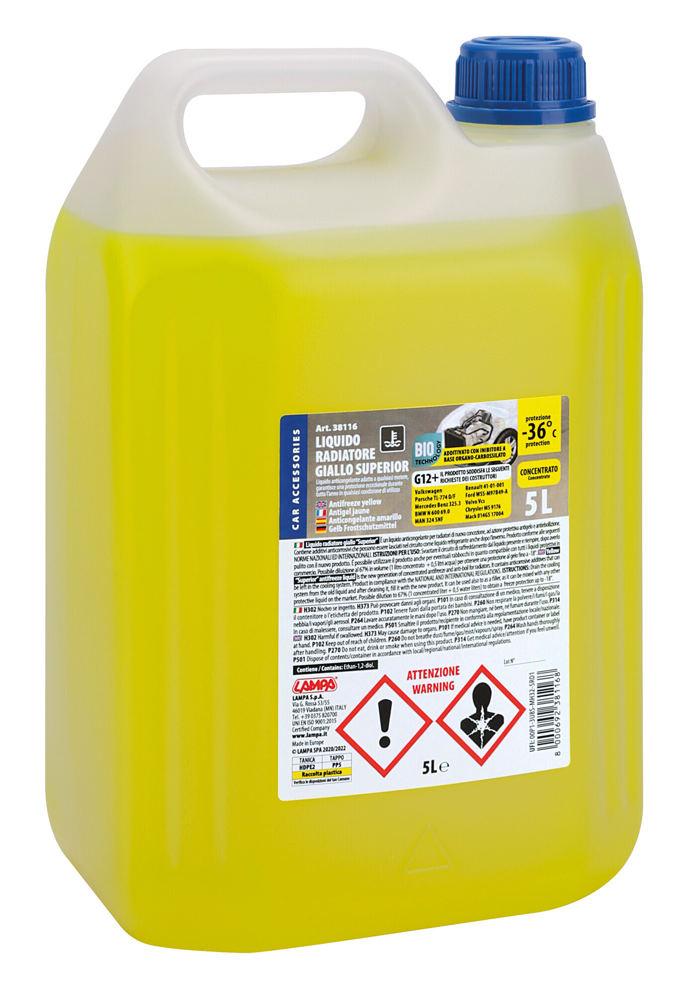 SuperioR-Giallo G12+, Liquido Antigelo Radiatore (-36°c) - 5 L