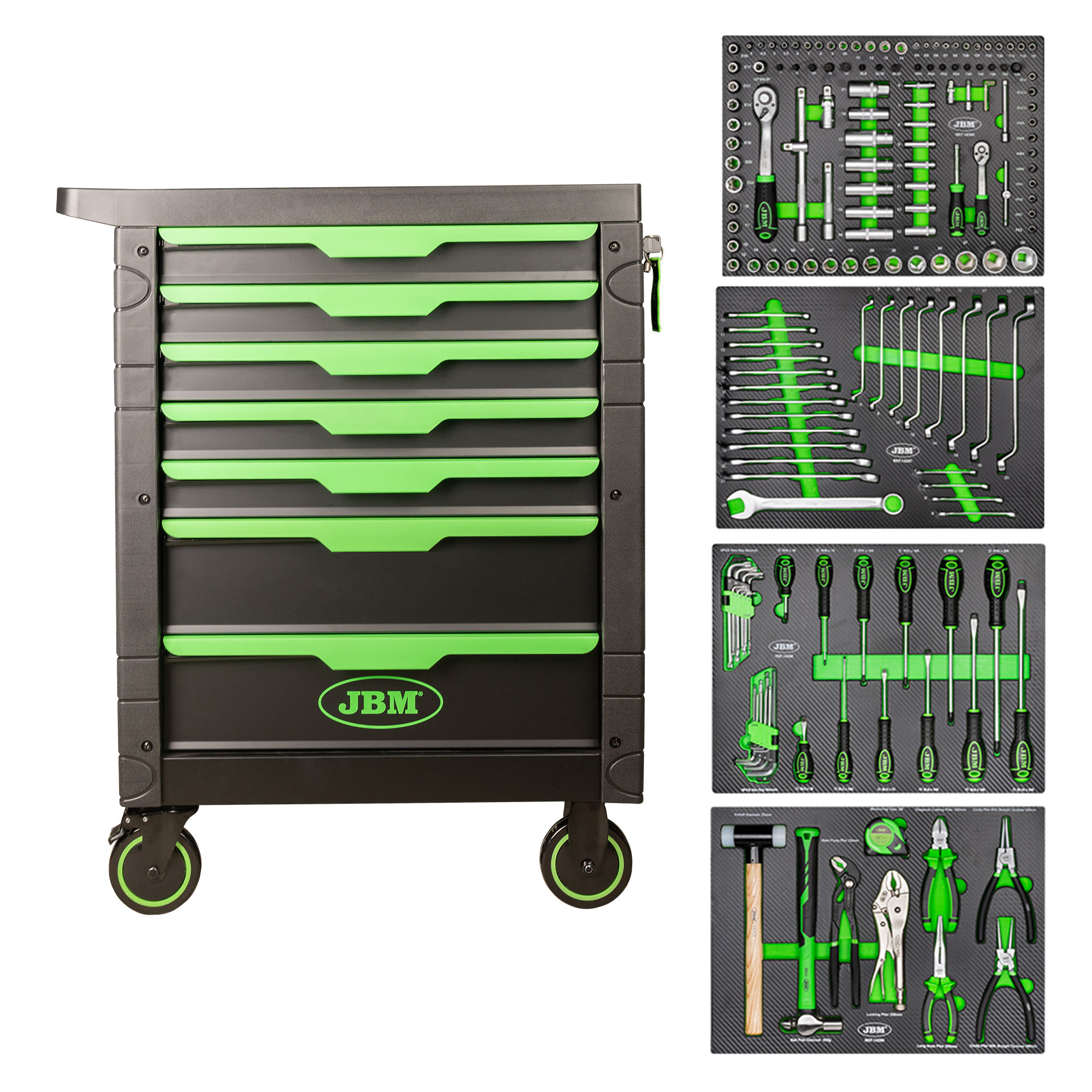 Carrello A 7 Cassetti Verde Con Assortimento Di 172 Pezzi