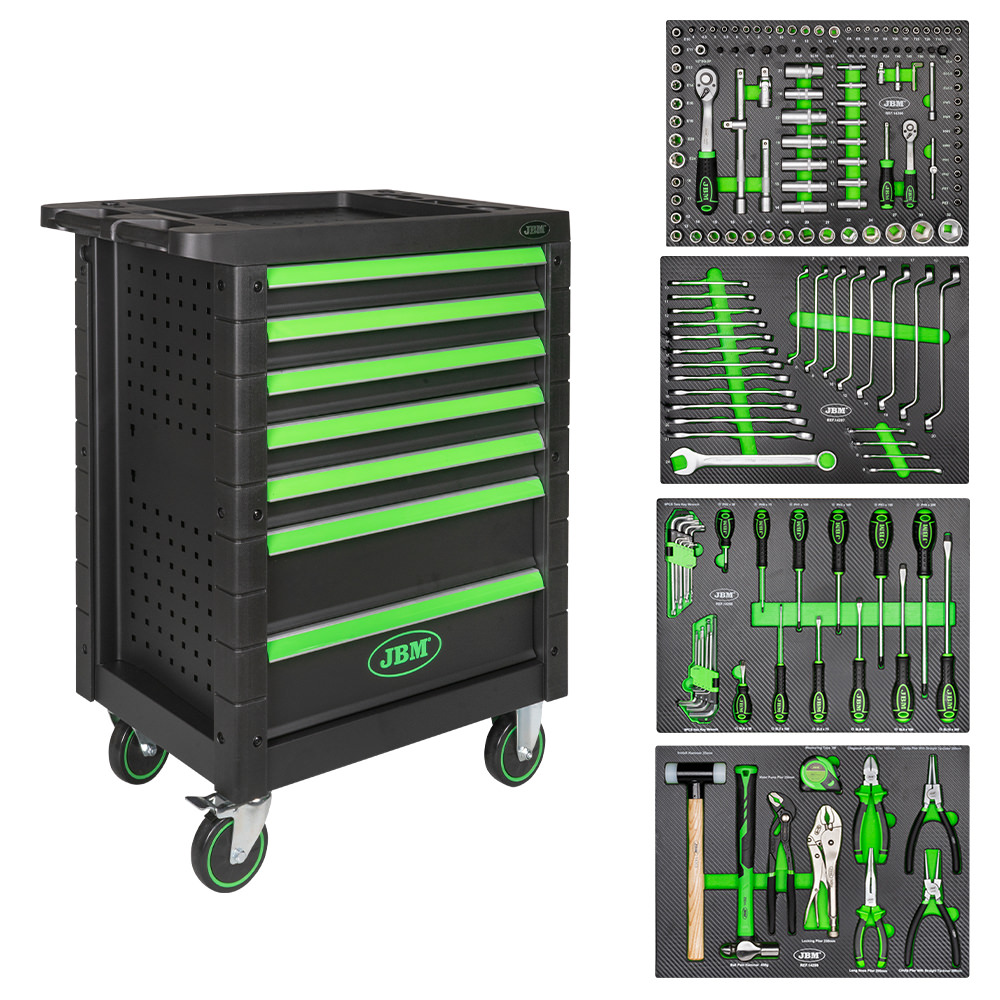 Carrello A 7 Cassetti Verde Con Assortimento Di 172 Pezzi