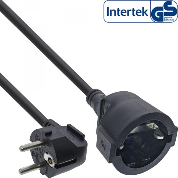 Inline StroM-Verlängerung Schutzkontakt Stecker Gewinkelt / Buchse - Schwarz - 7m