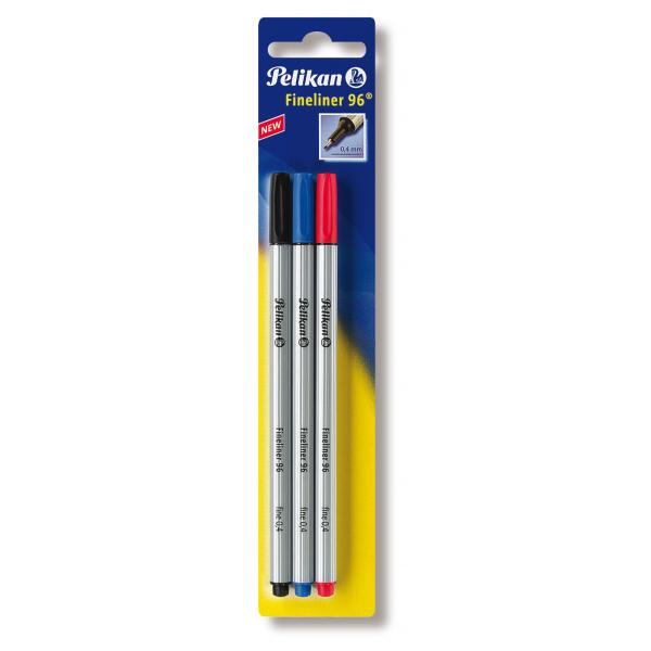Pelikan Fineliner 96, Schwarz, Blau, Rot, Fein, 0,4 Mm, Deutschland, Sichtverpackung, 3 Stück(e)