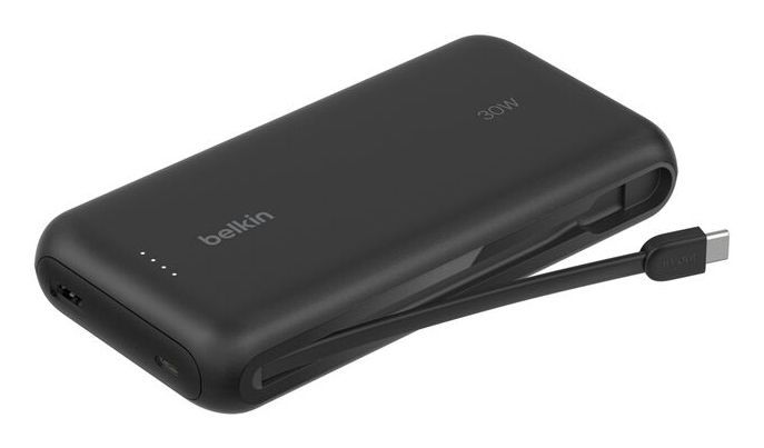 Belkin Boostcharge - Powerbank - Mit Integriertem Kabel - 20000 Mah - 30 Watt - Pd - 3 Ausgabeanschlussstellen (2 X UsB-C, Usb)