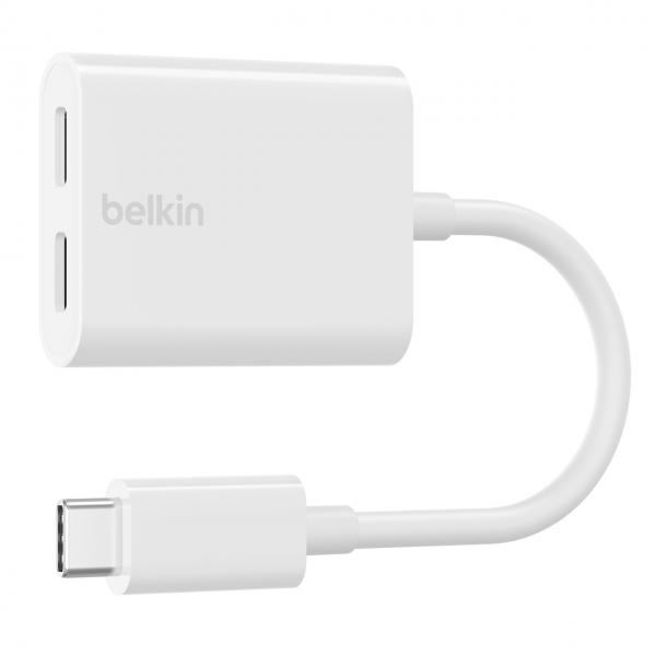 Belkin Connect Audio + Charge - Adattatore Per Cuffie/ricarica Da UsB-C A UsB-C - UsB-C Maschio A 24 Pin A UsB-C Femmina A 24 Pin - 14 M - Bianco - U
