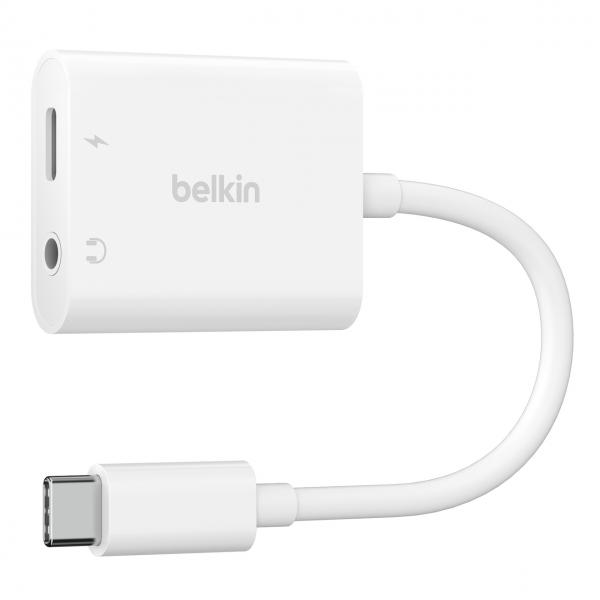 Belkin Rockstar - Adattatore Di Ricarica/jack Da UsB-C A Cuffie - UsB-C Maschio A 24 Pin A UsB-C A 24 Pin, Mini Plug Femmina - Usb Power Delivery (60