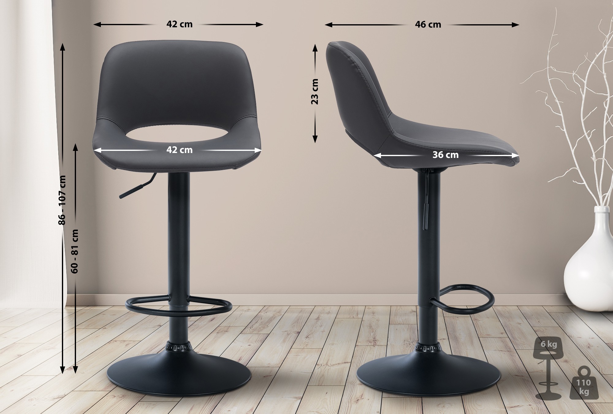 2er Set Barhocker Camden Kunstleder Schwarz