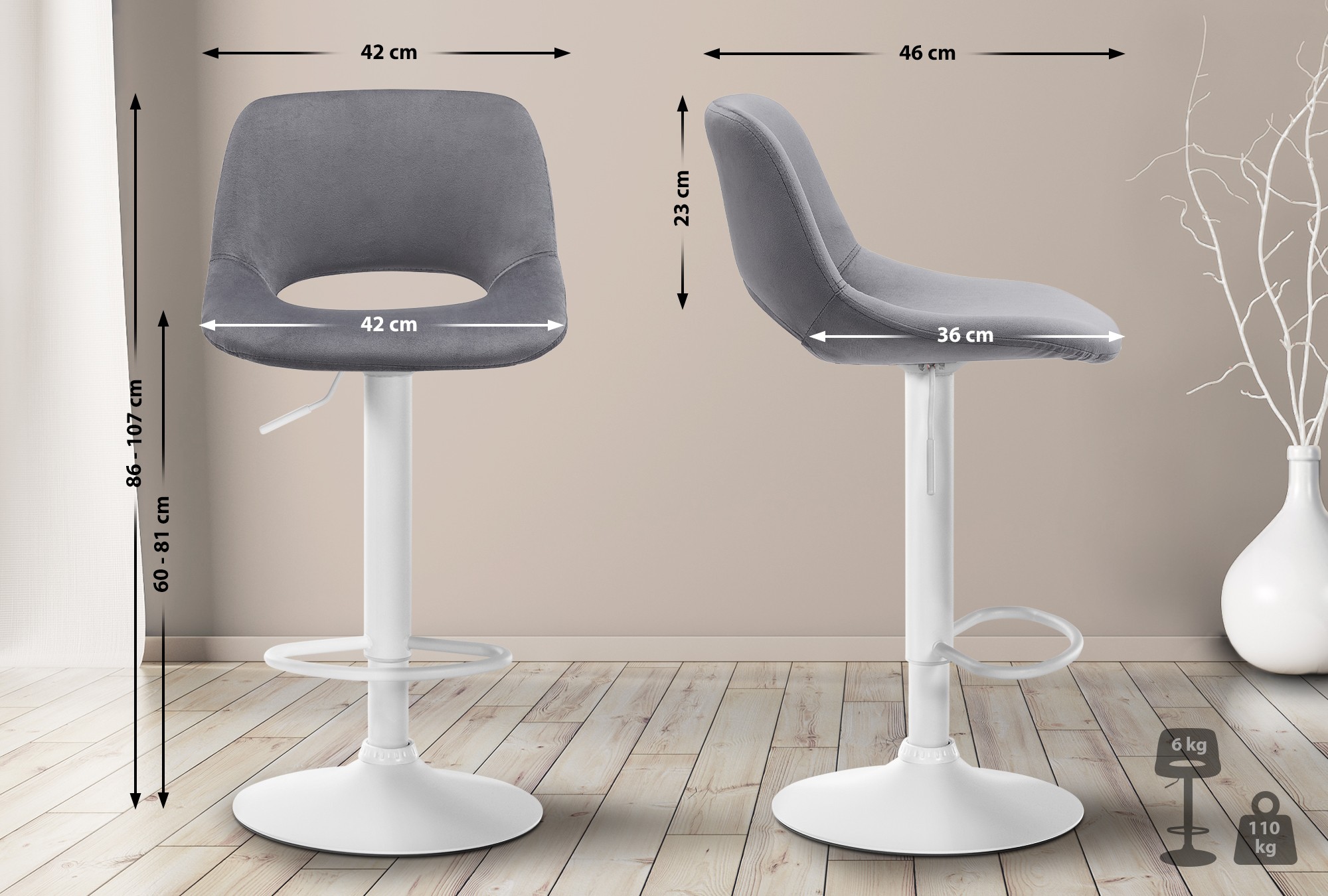 2er Set Barhocker Camden Samt Weiß