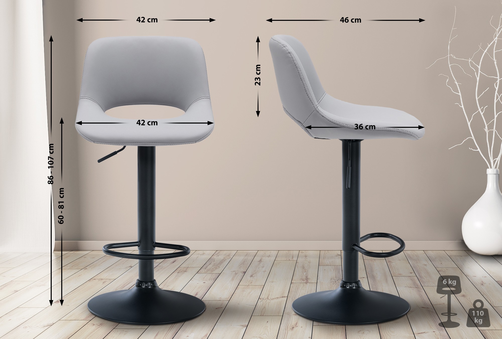 2er Set Barhocker Camden Kunstleder Schwarz