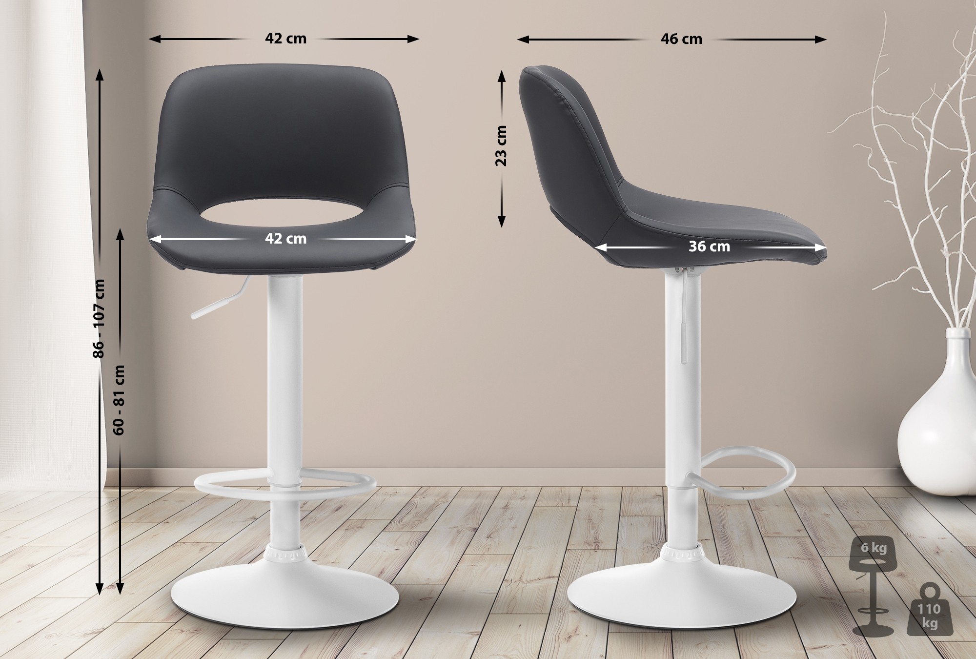 2er Set Barhocker Camden Kunstleder Weiß