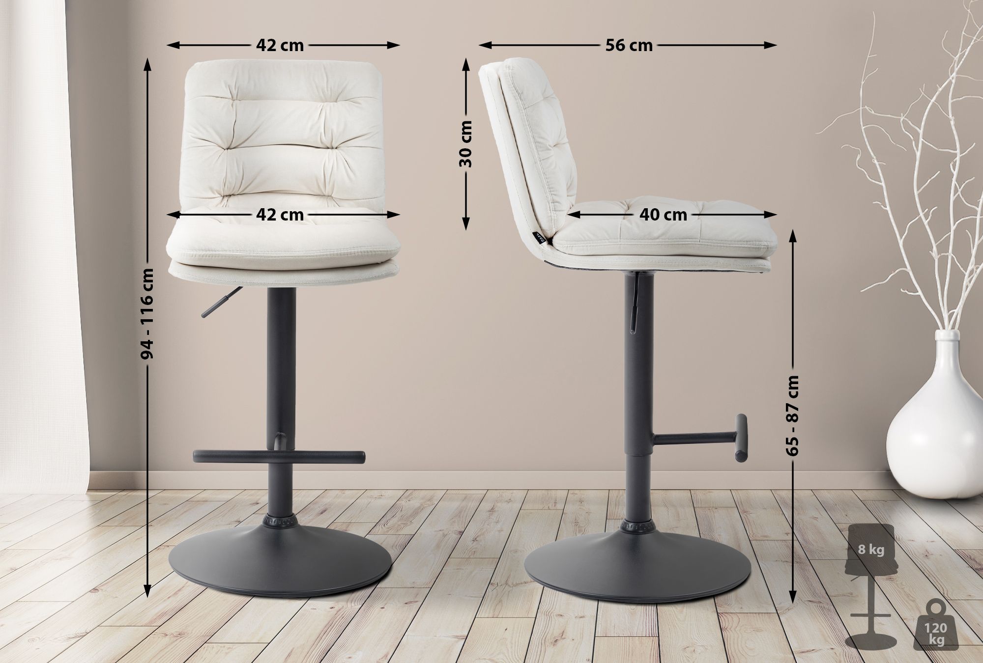 2er Set Barhocker Damar Samt Schwarz - Image 4