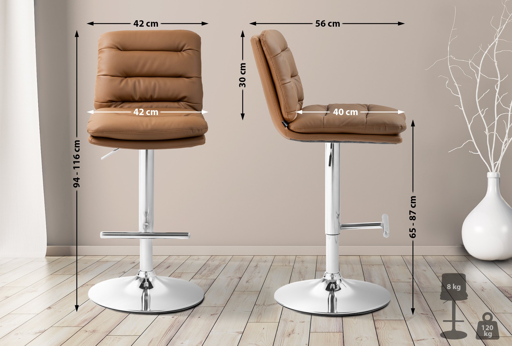 2er Set Barhocker Damar Kunstleder Chrom - Image 4