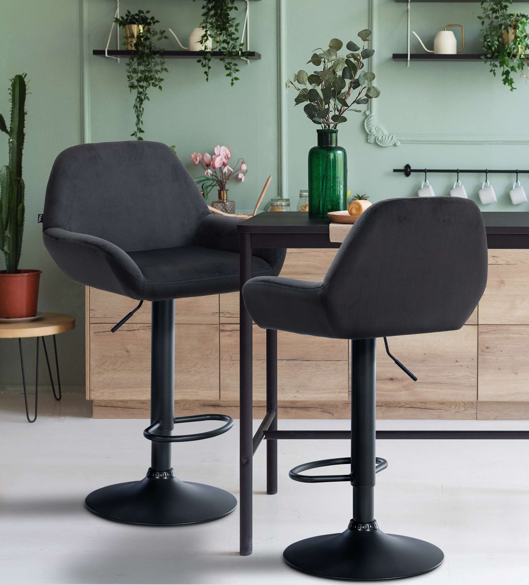 2er Set Barhocker Braga Samt Schwarz