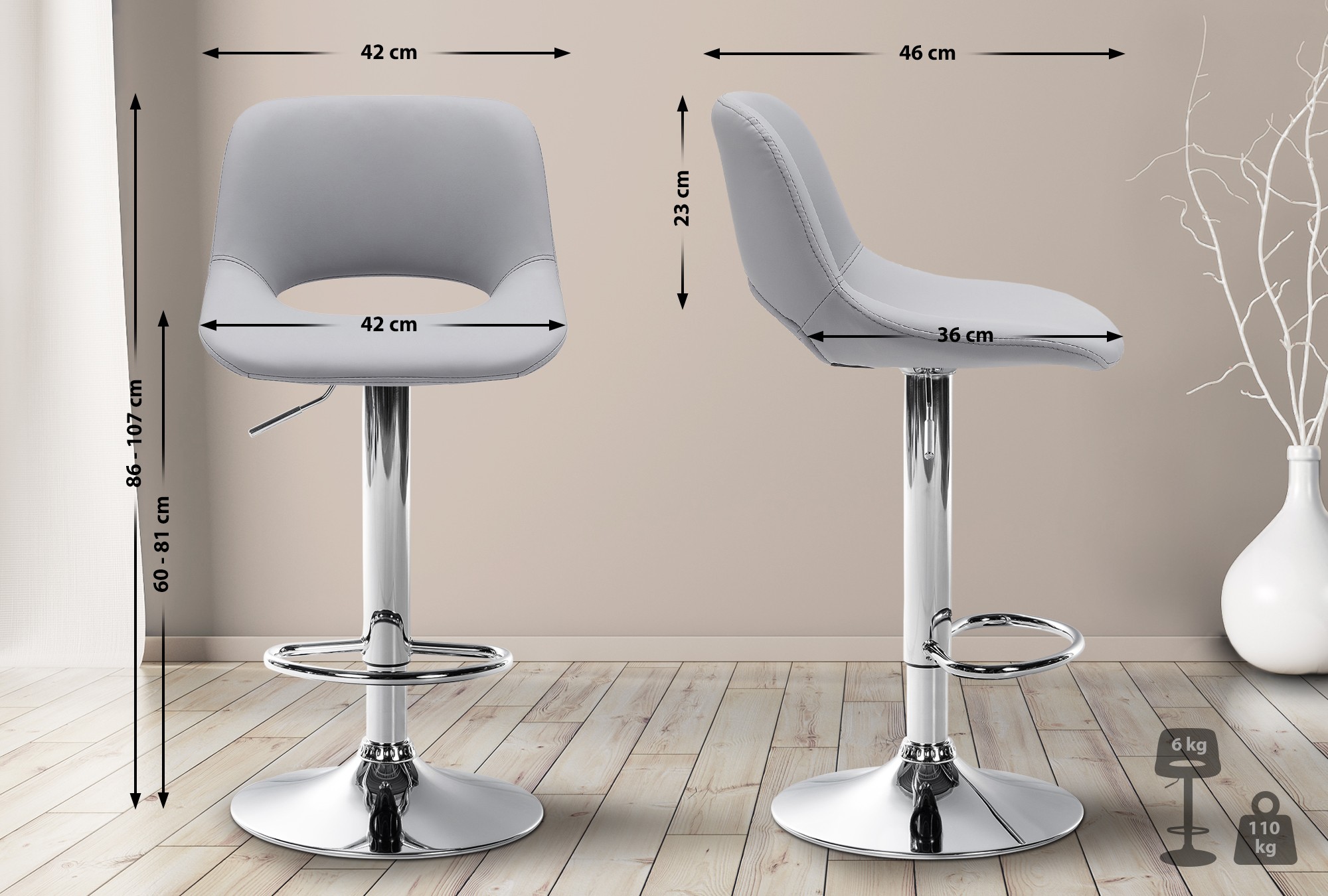 2er Set Barhocker Camden Kunstleder Chrom - Image 6