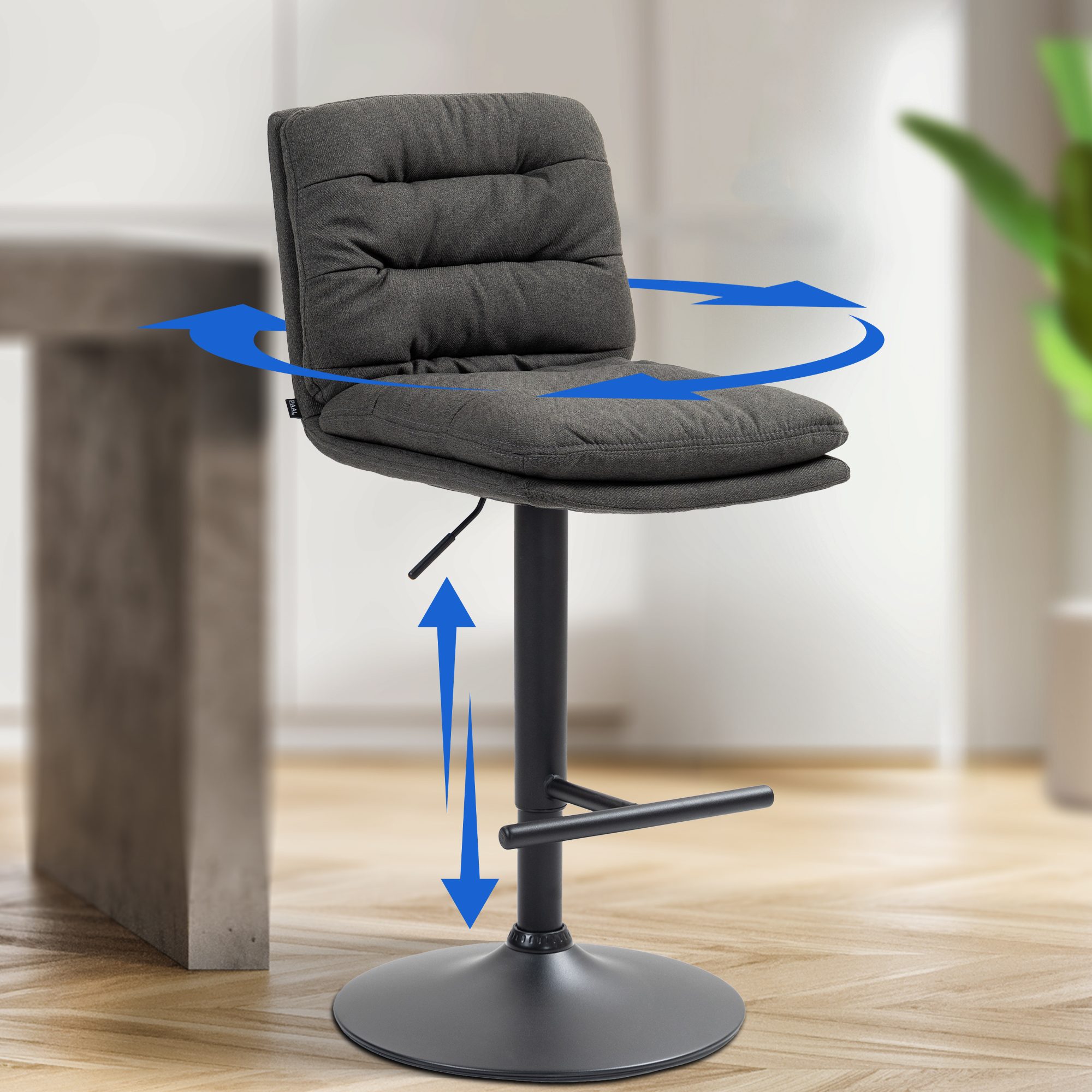 2er Set Barhocker Damar Stoff Schwarz - Image 3