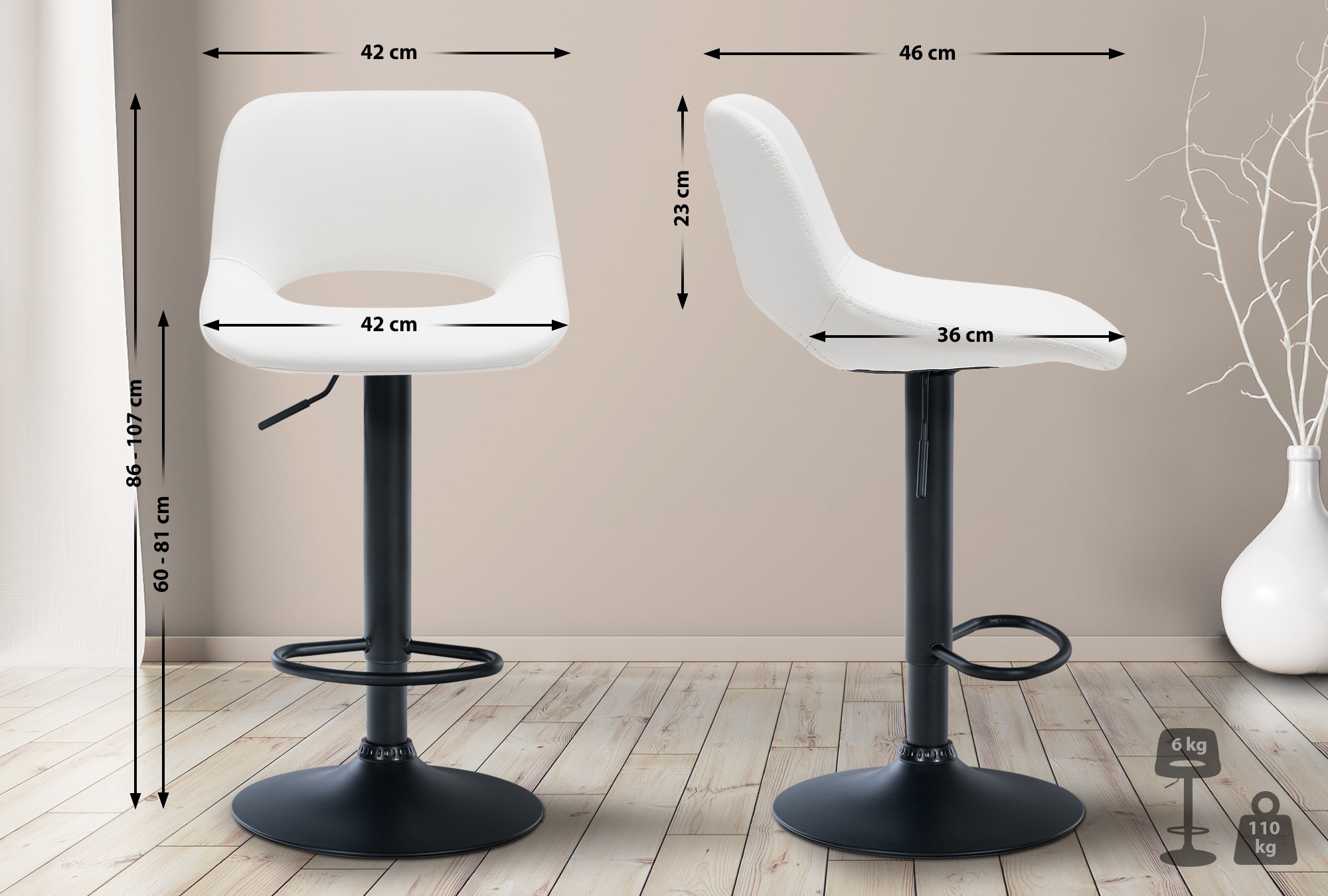 2er Set Barhocker Camden Kunstleder Schwarz