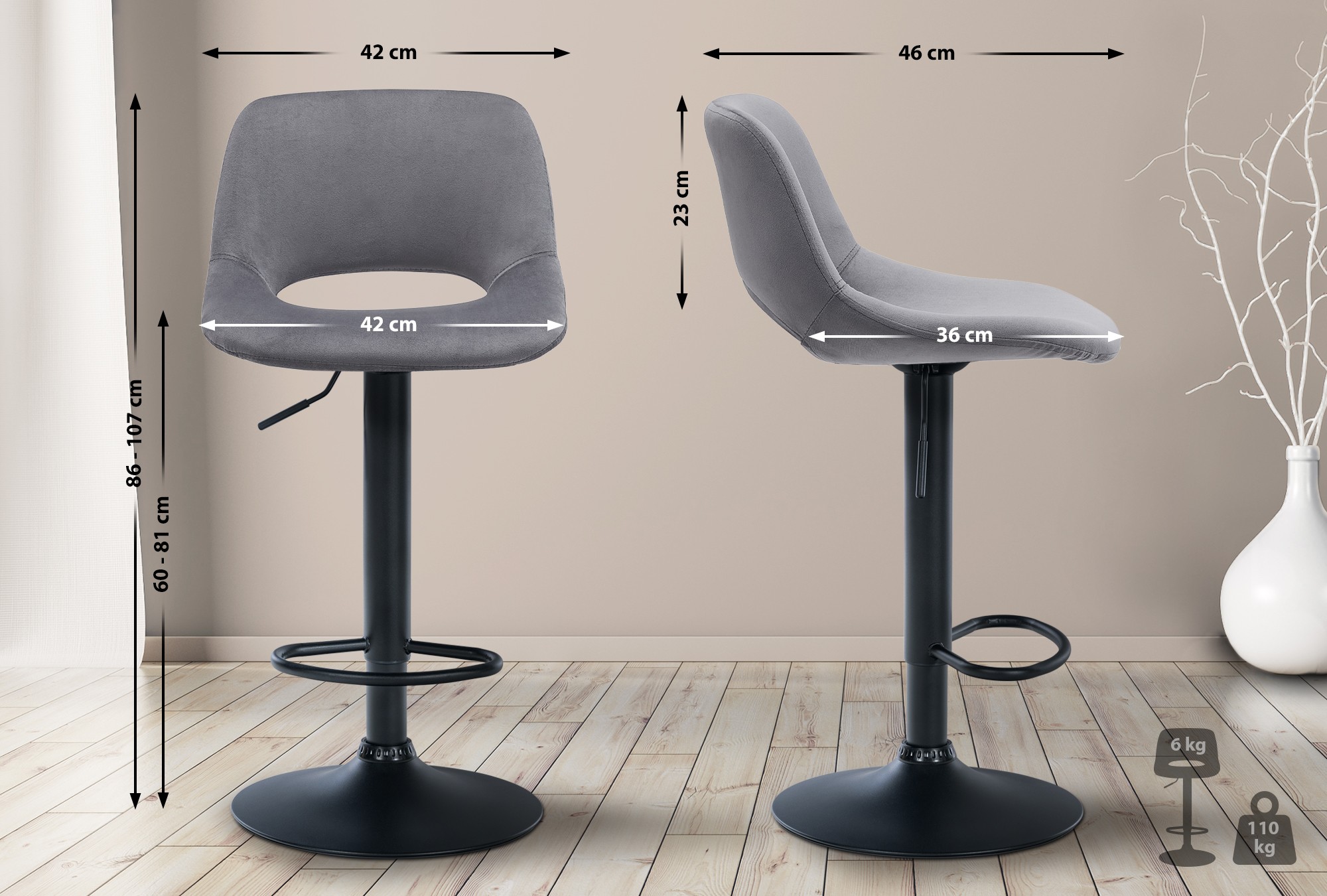 2er Set Barhocker Camden Samt Schwarz