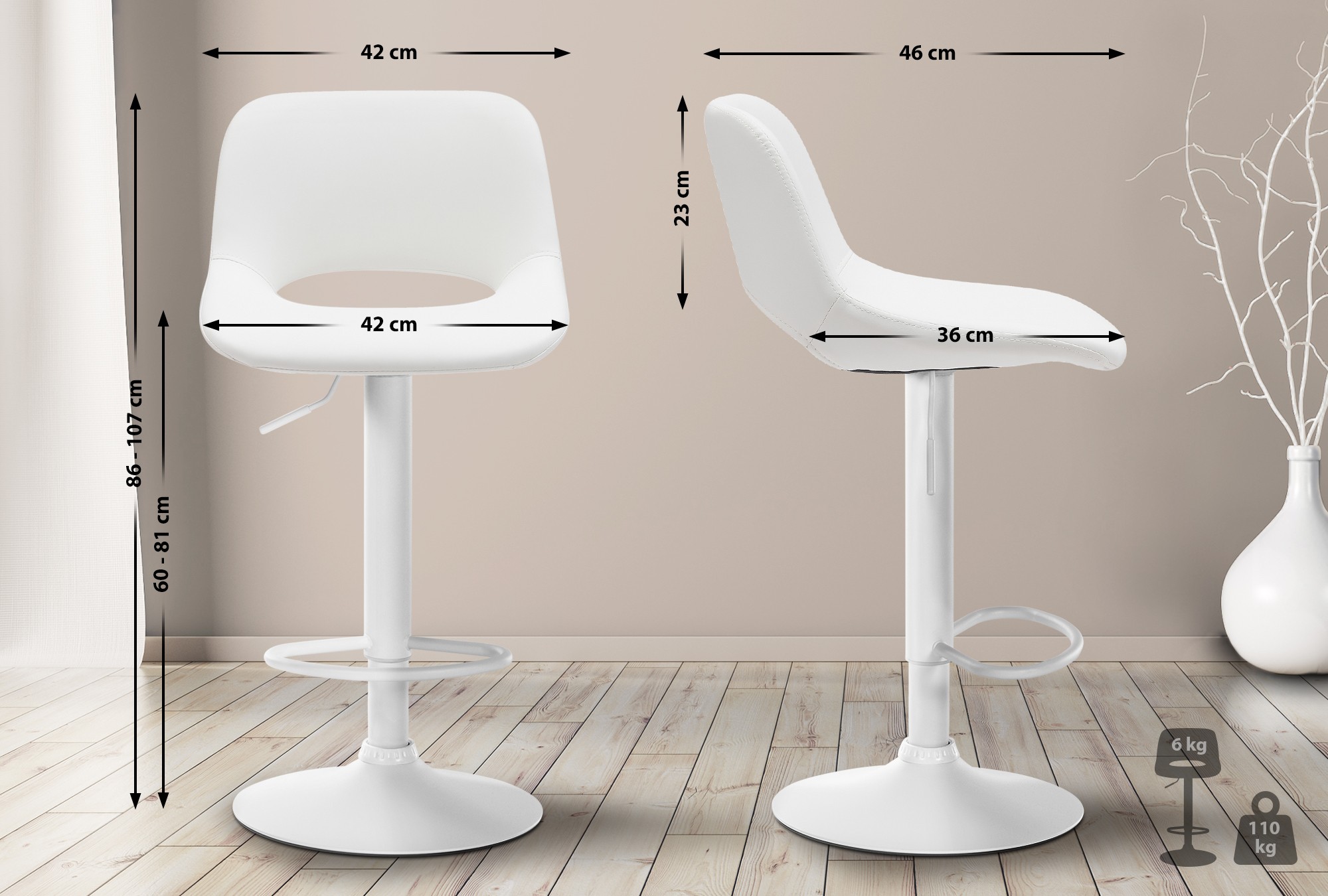 2er Set Barhocker Camden Kunstleder Weiß