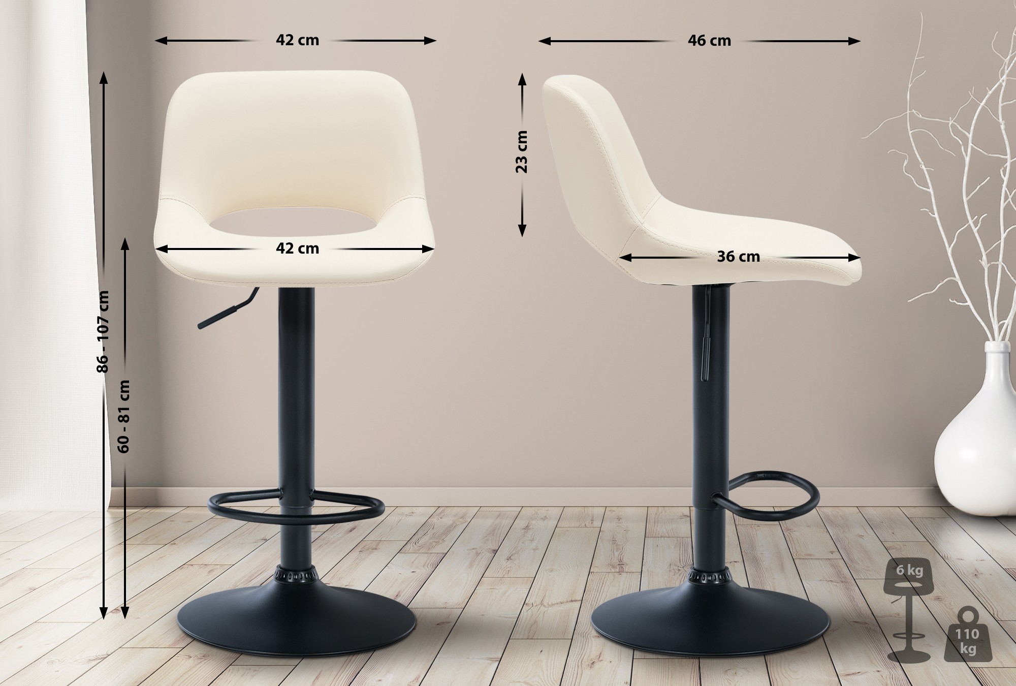 2er Set Barhocker Camden Kunstleder Schwarz