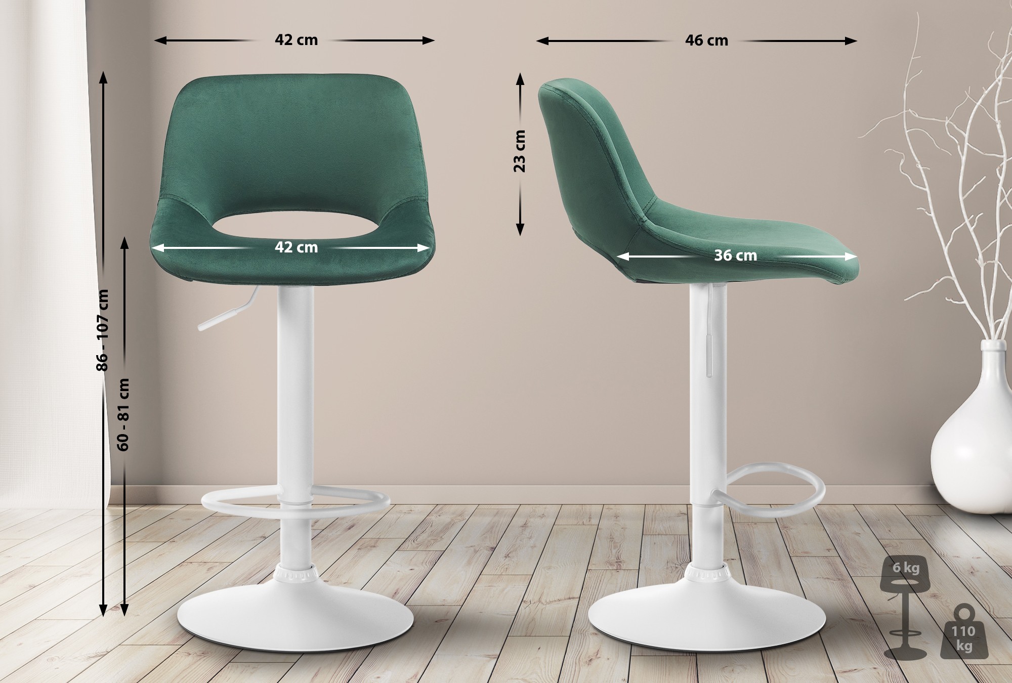 2er Set Barhocker Camden Samt Weiß