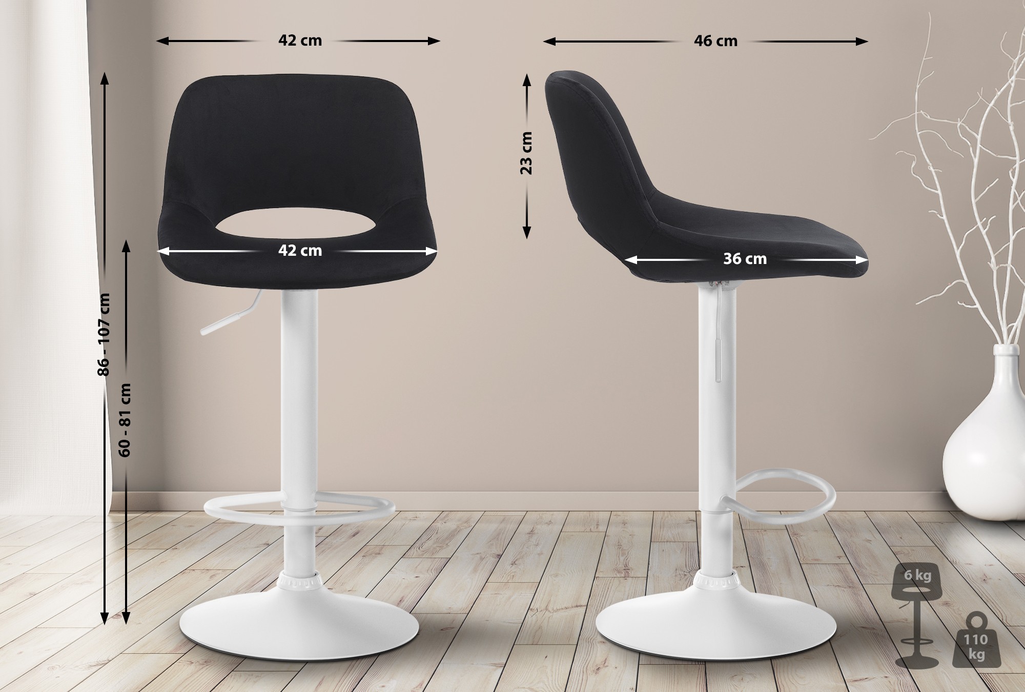 2er Set Barhocker Camden Samt Weiß