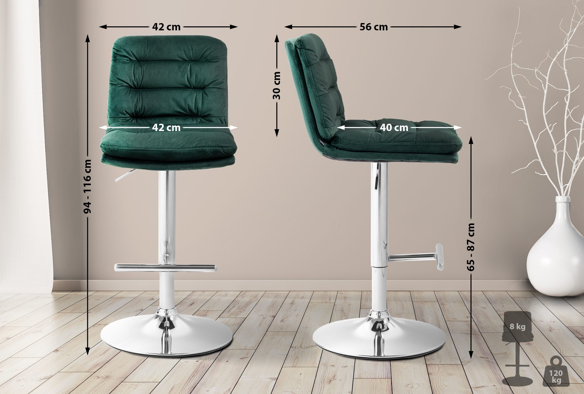 2er Set Barhocker Damar Samt Chrom - Image 4