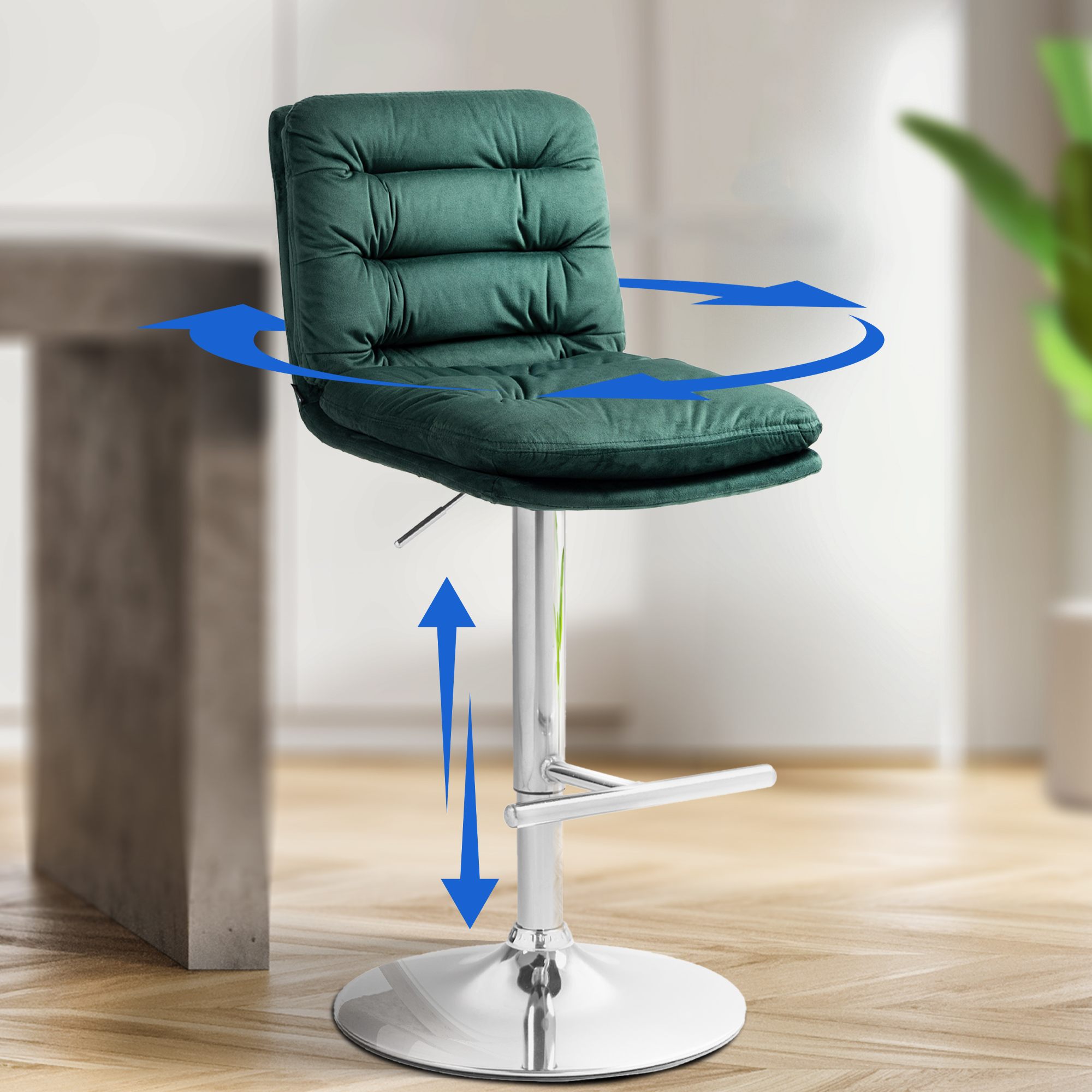 2er Set Barhocker Damar Samt Chrom - Image 6