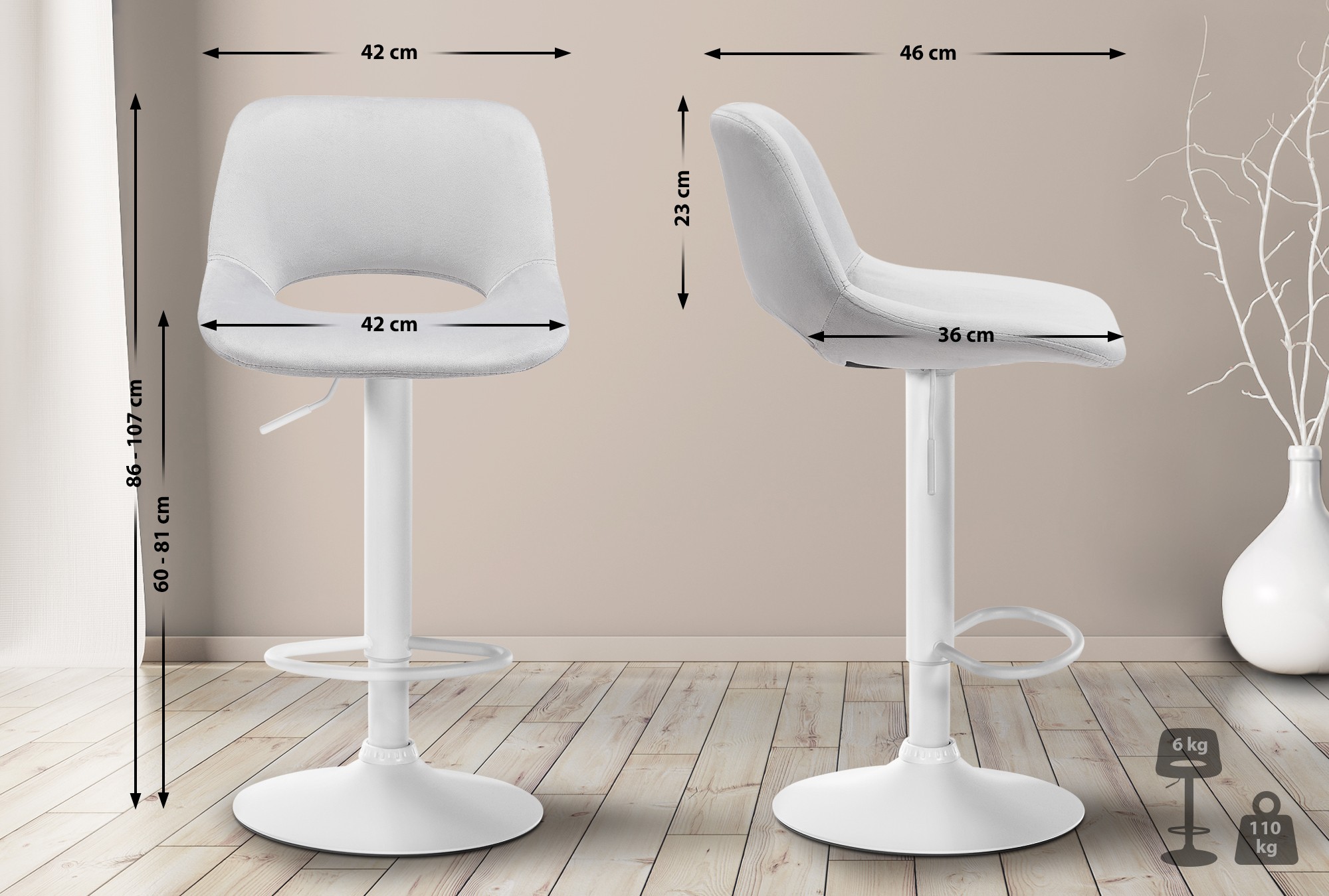 2er Set Barhocker Camden Samt Weiß