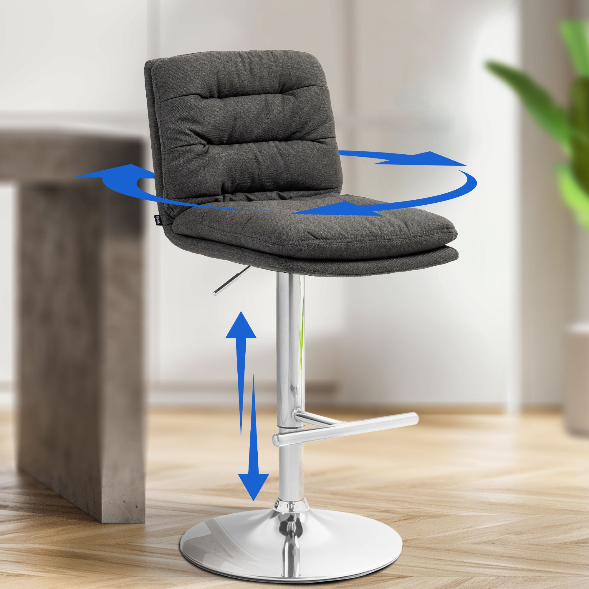 2er Set Barhocker Damar Stoff Chrom - Image 3