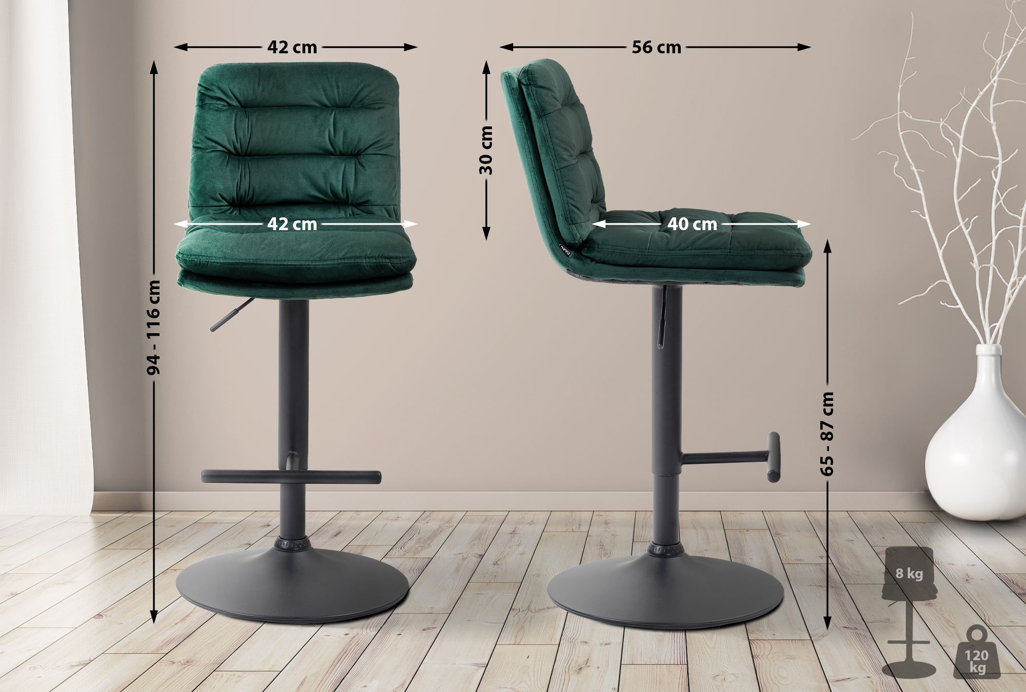 2er Set Barhocker Damar Samt Schwarz - Image 6
