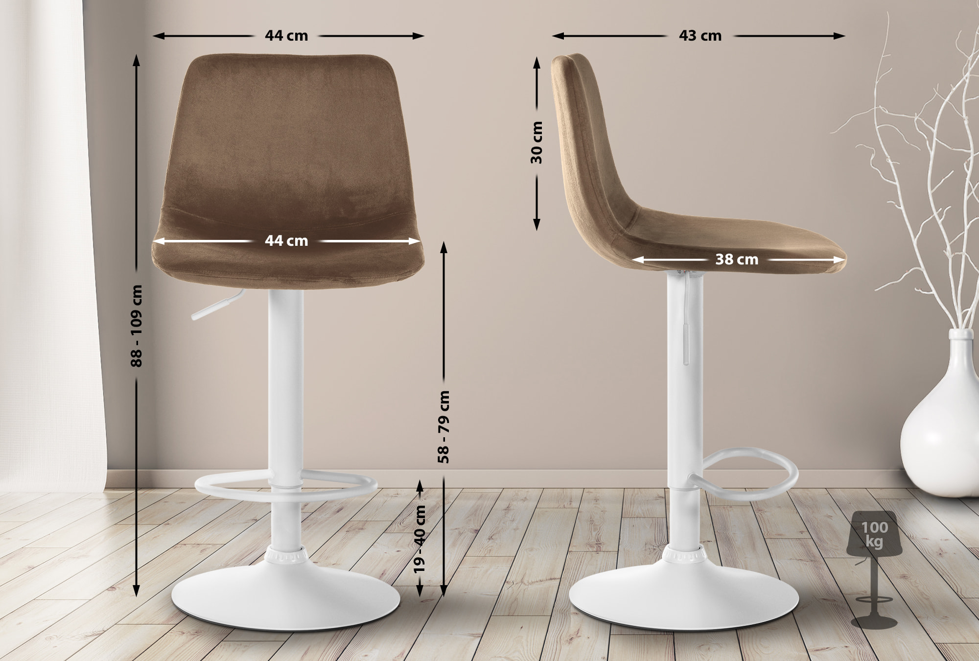 2er Set Barhocker Divo Samt Weiß