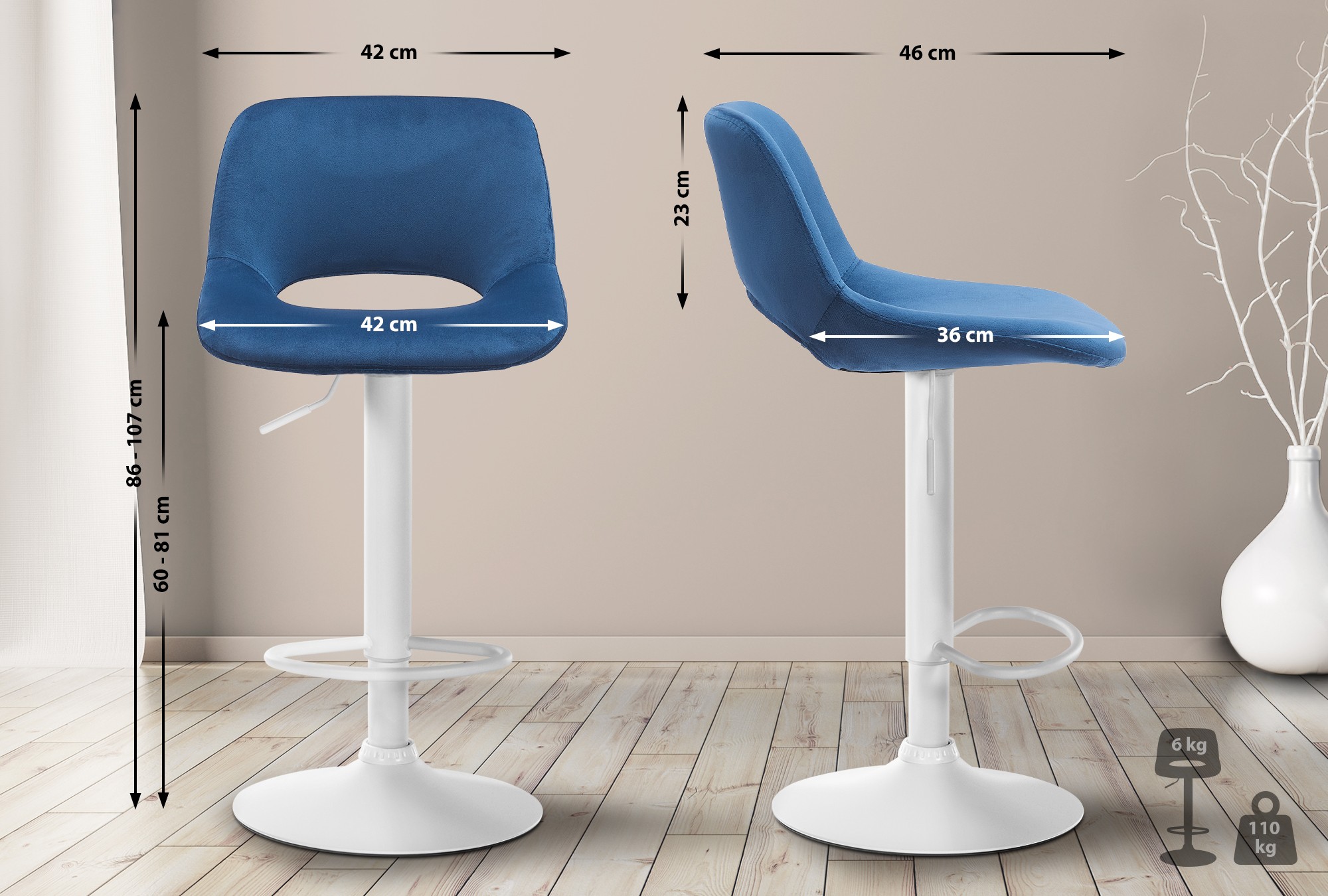 2er Set Barhocker Camden Samt Weiß