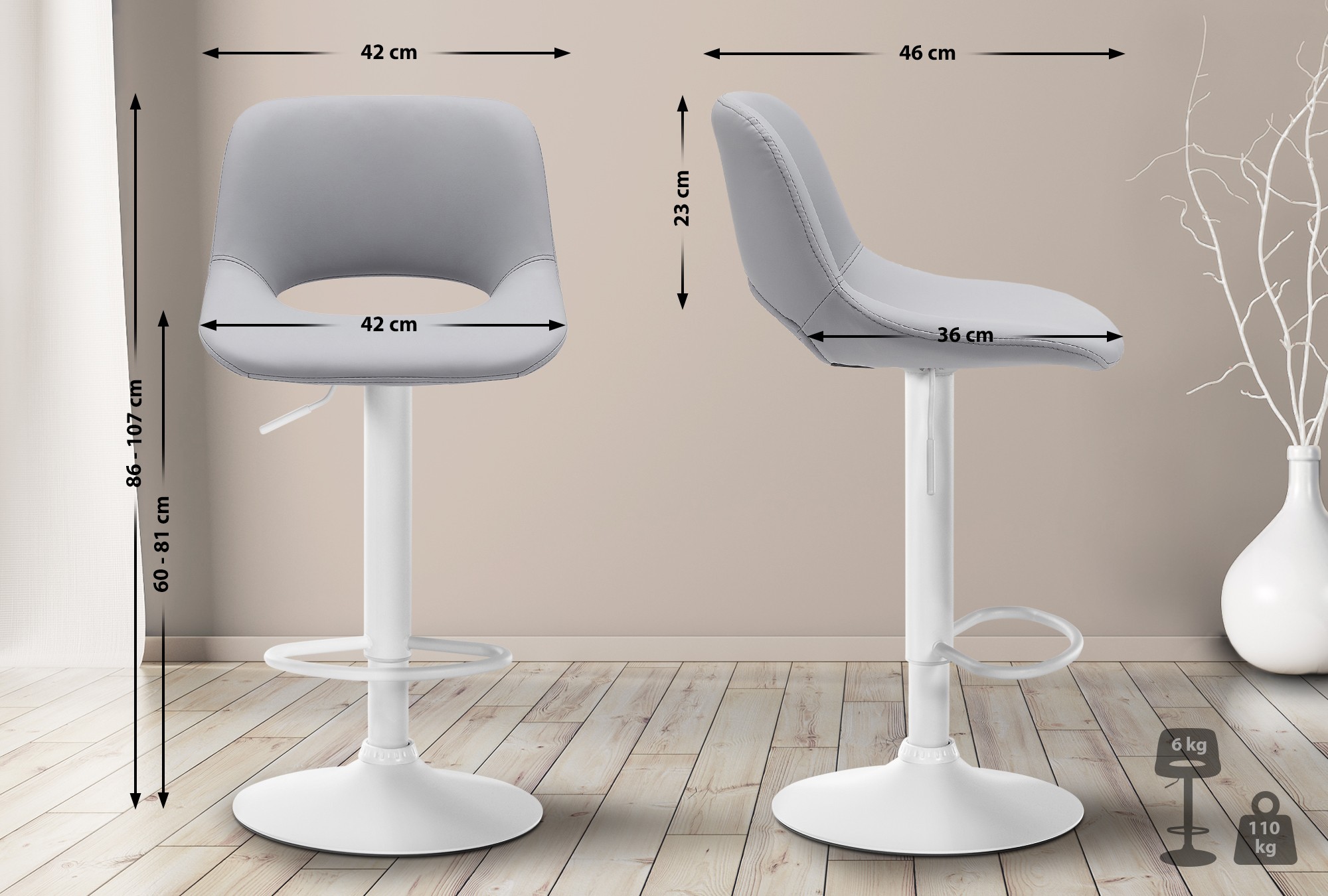 2er Set Barhocker Camden Kunstleder Weiß