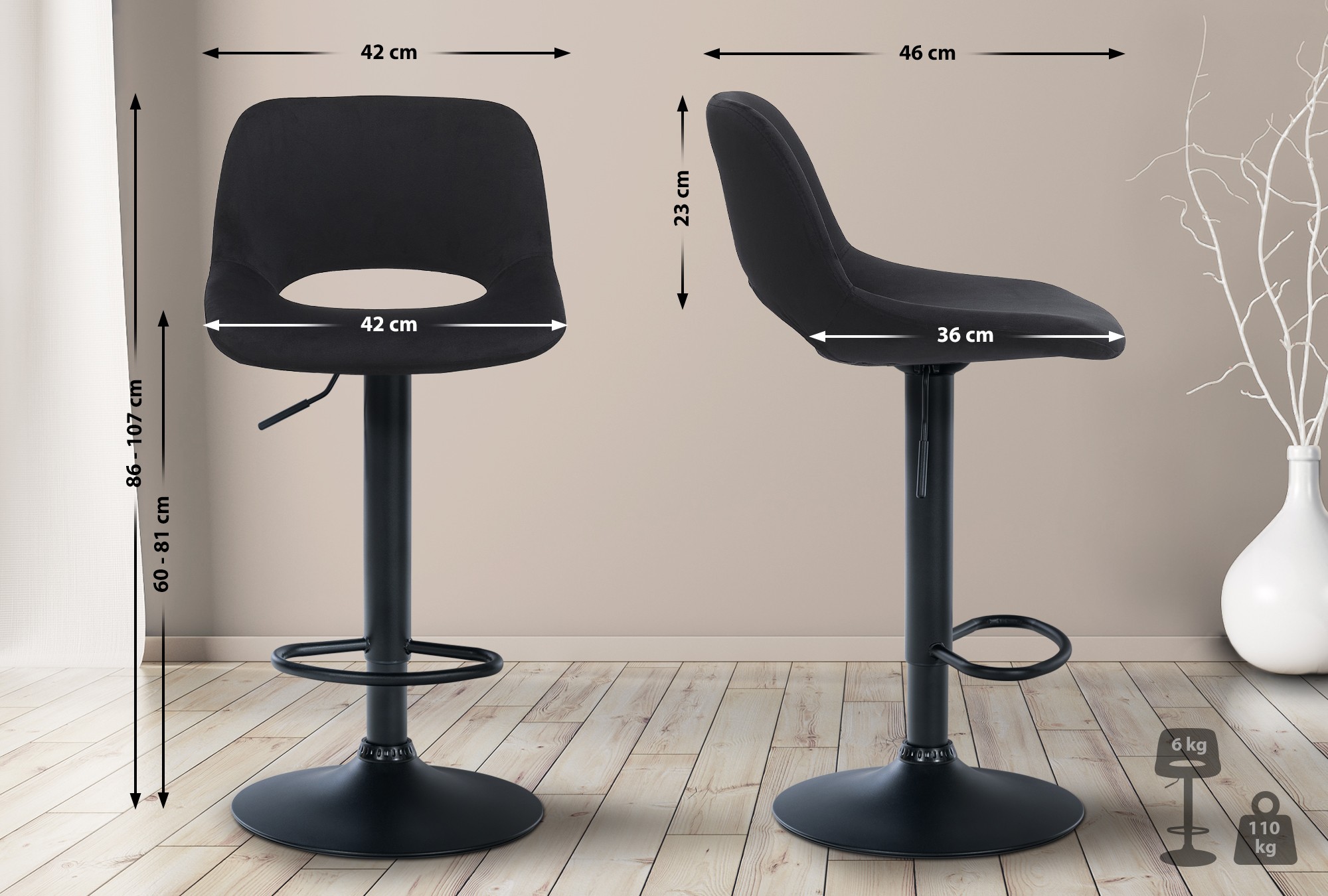 2er Set Barhocker Camden Samt Schwarz