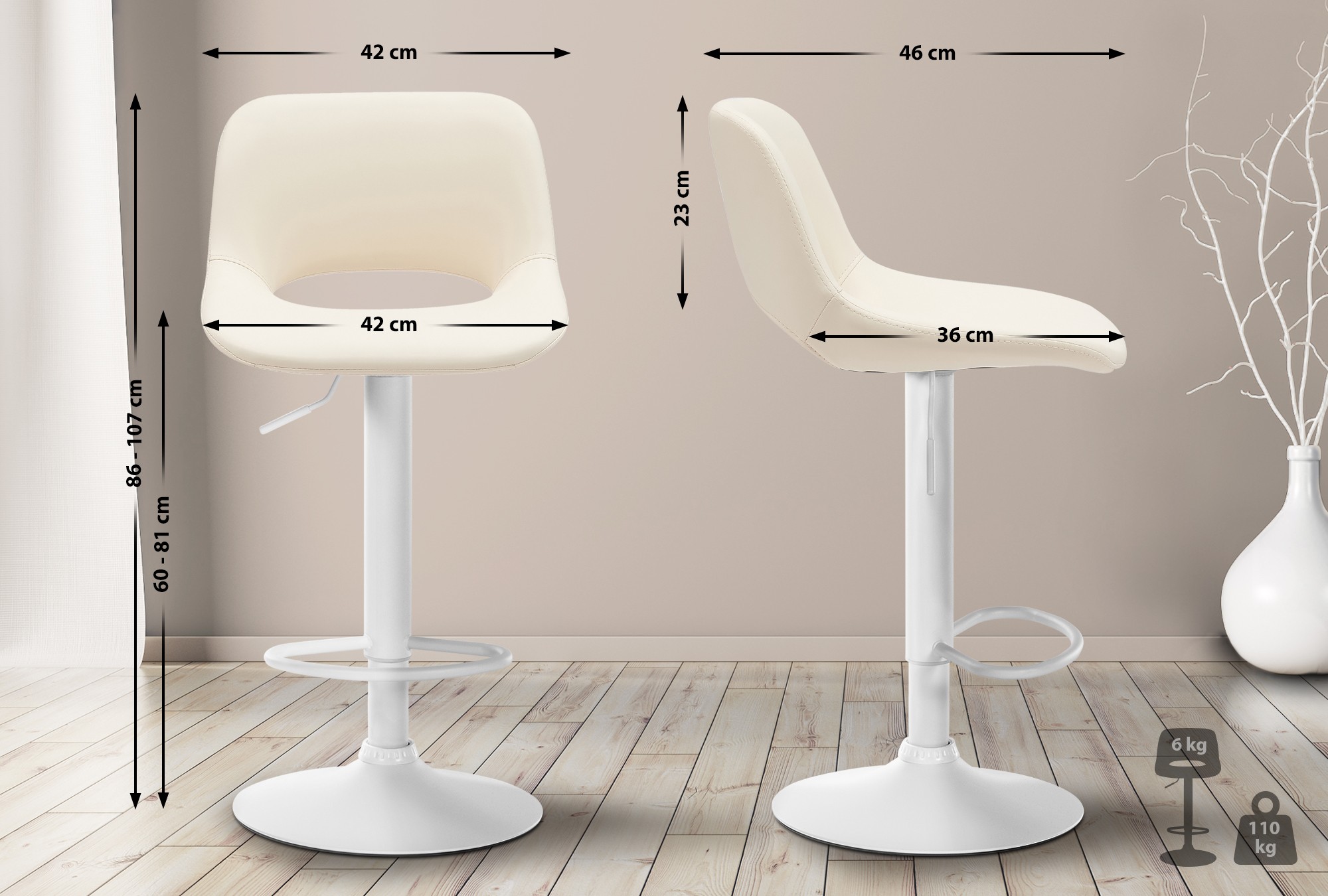 2er Set Barhocker Camden Kunstleder Weiß