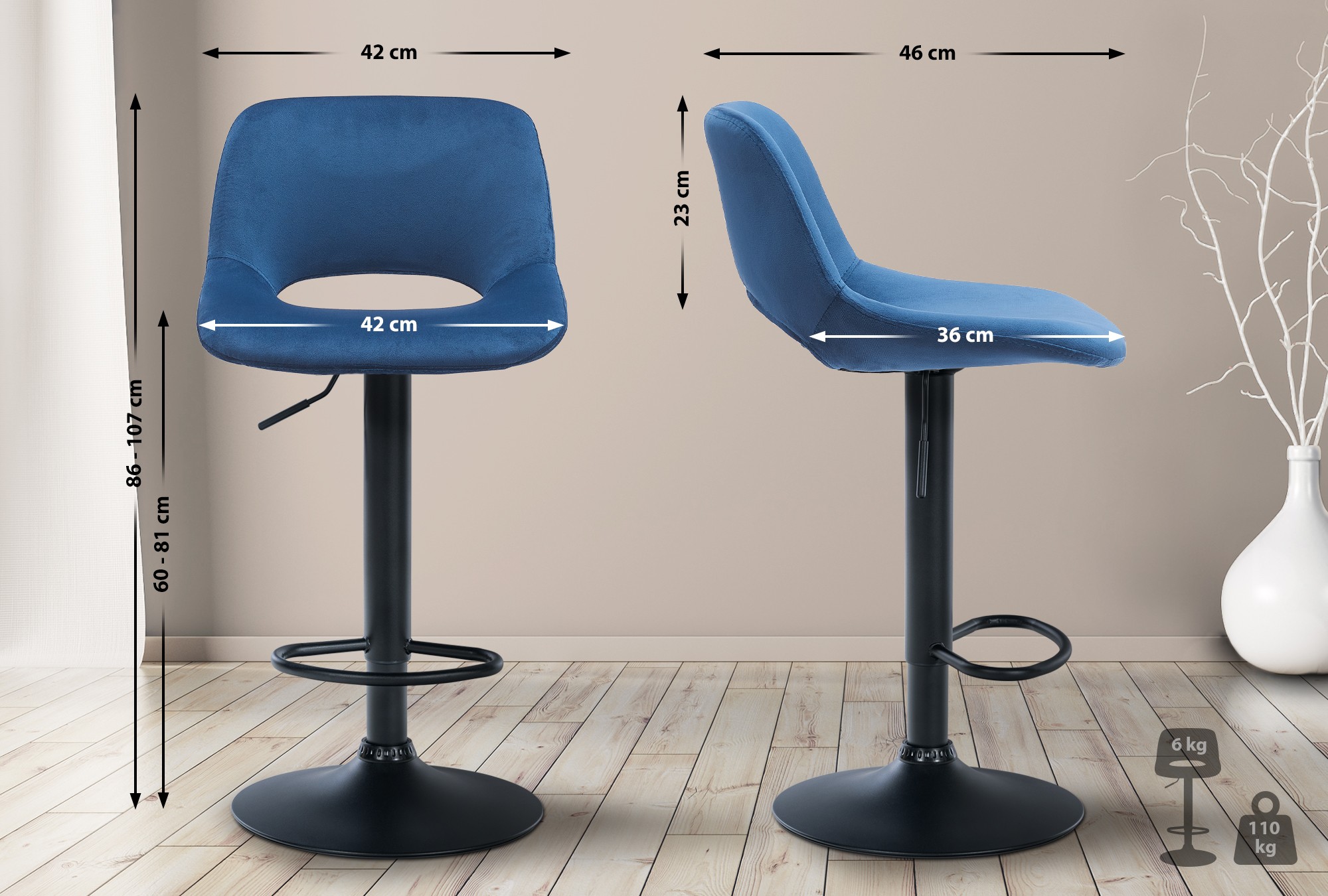 2er Set Barhocker Camden Samt Schwarz