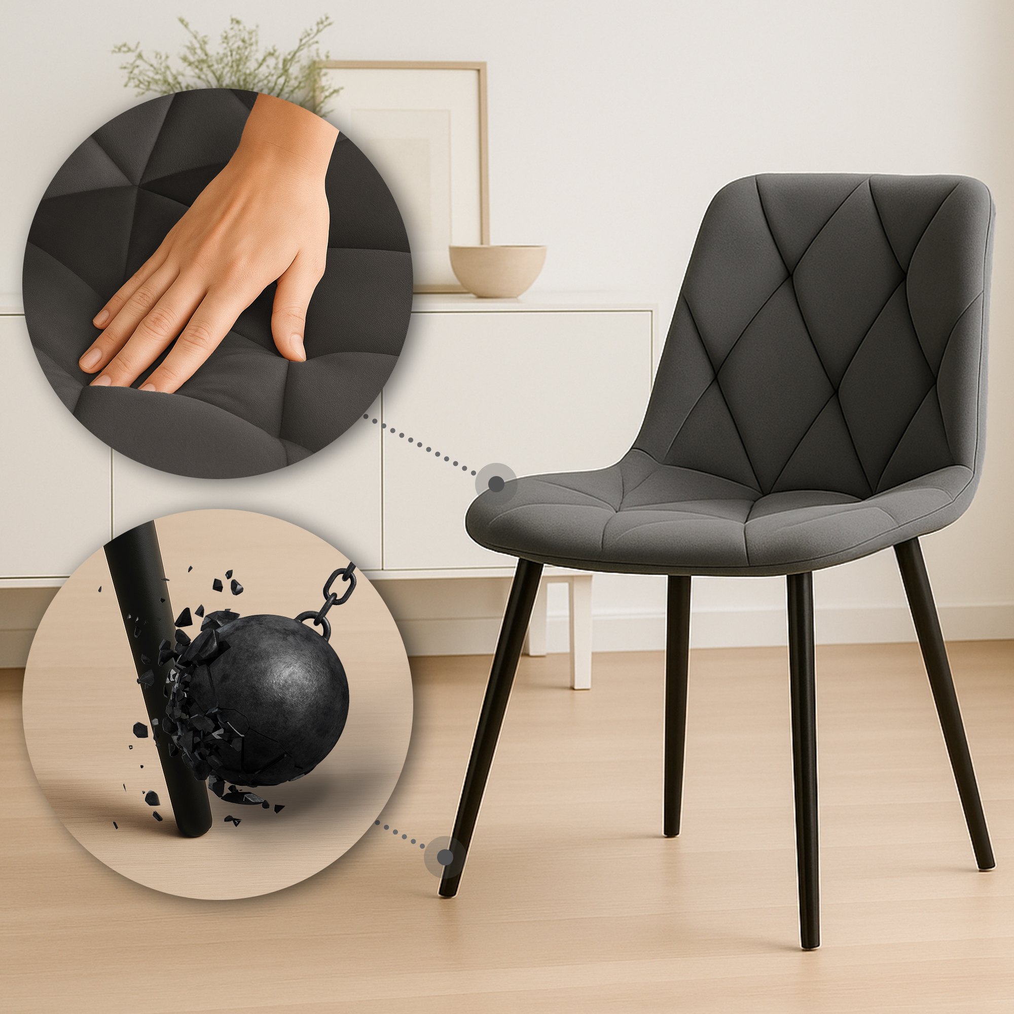 2er Set Esszimmerstuhl Clairton Samt - Image 4