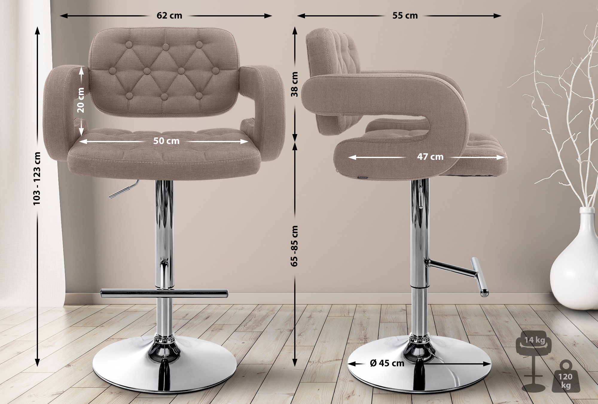 2er Set Barhocker Dublin Stoff C - Image 6
