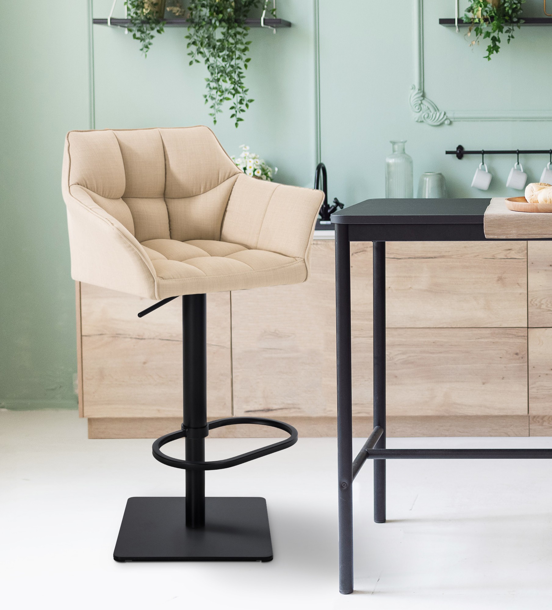 2er Set Barhocker Damaso Stoff Schwarz