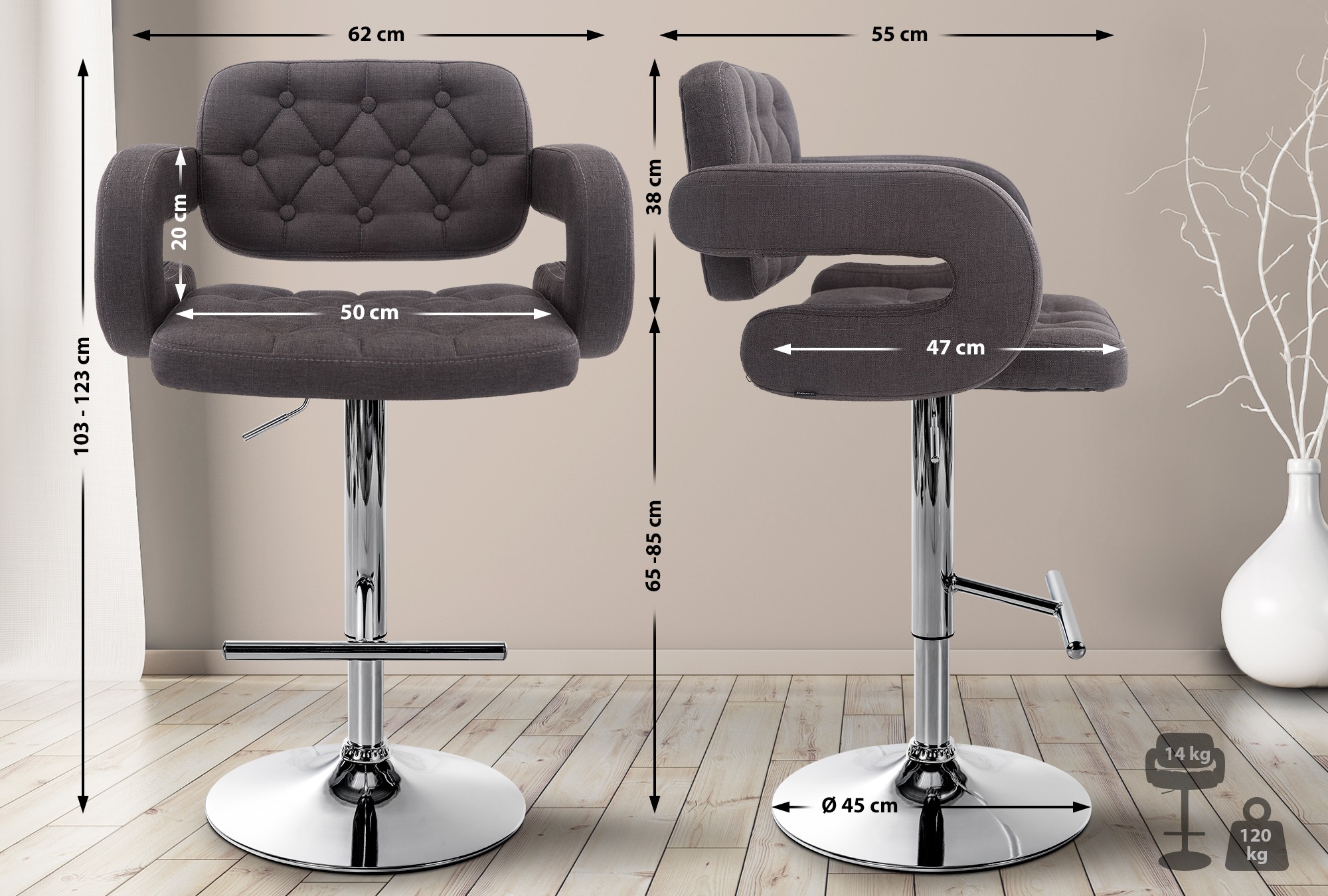 2er Set Barhocker Dublin Stoff C - Image 6