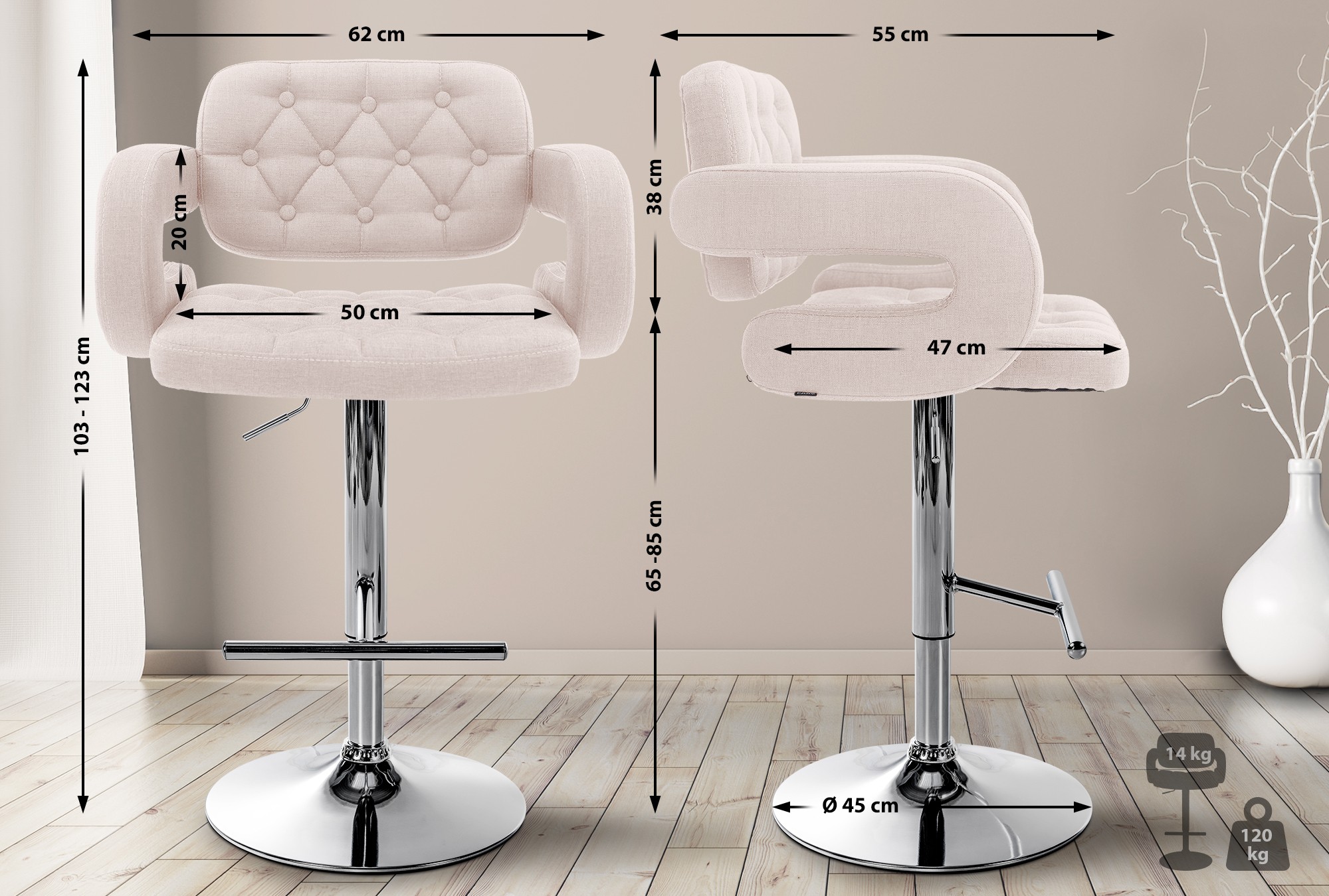 2er Set Barhocker Dublin Stoff C - Image 6