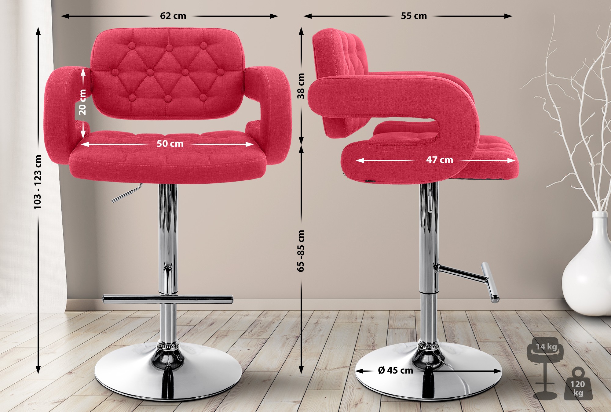2er Set Barhocker Dublin Stoff C - Image 6