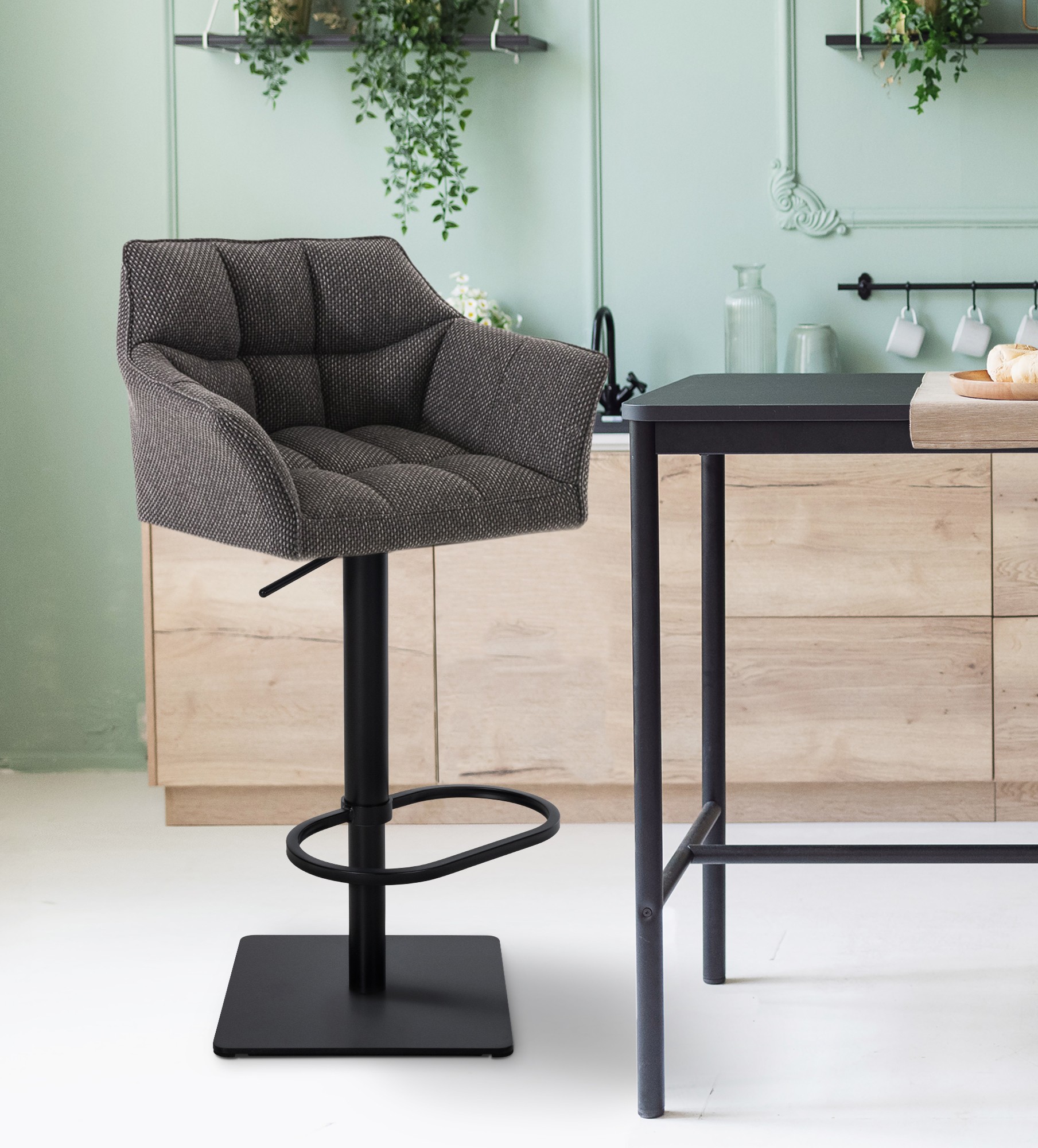 2er Set Barhocker Damaso Stoff Schwarz