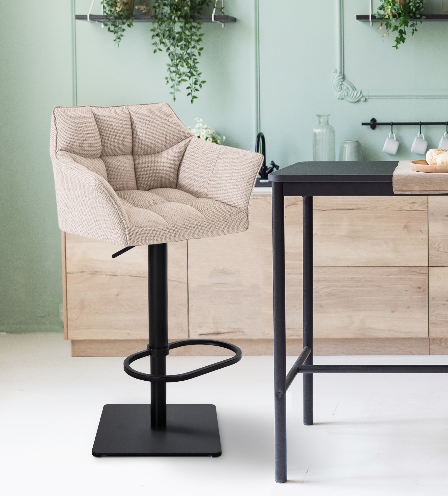 2er Set Barhocker Damaso Stoff Schwarz