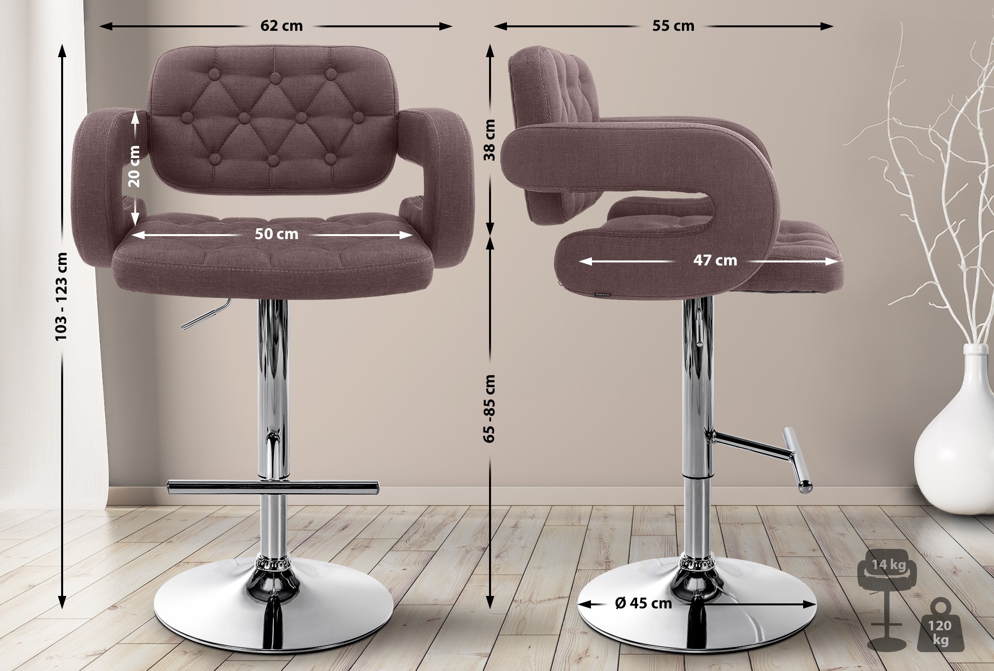 2er Set Barhocker Dublin Stoff C - Image 6