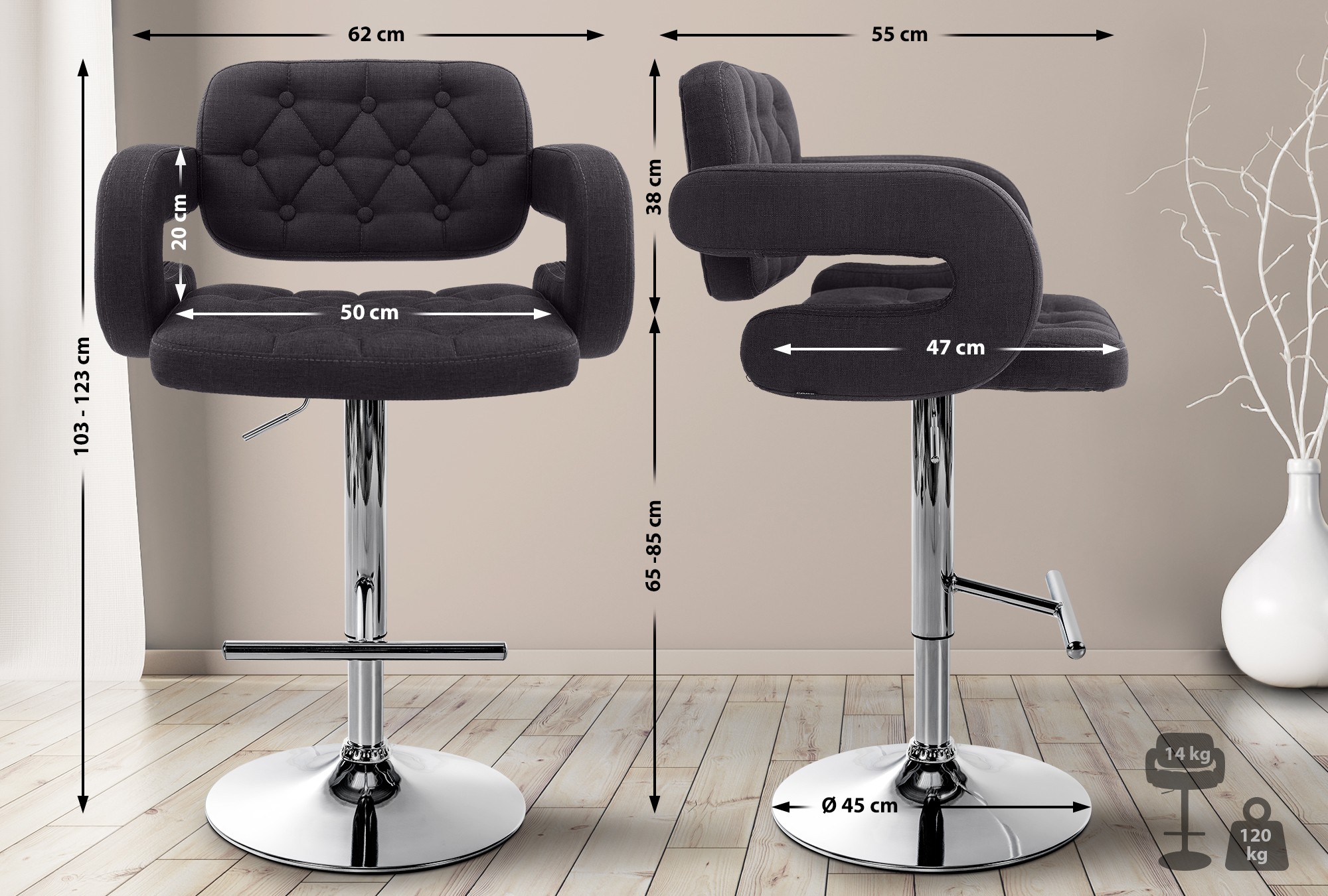 2er Set Barhocker Dublin Stoff C - Image 6