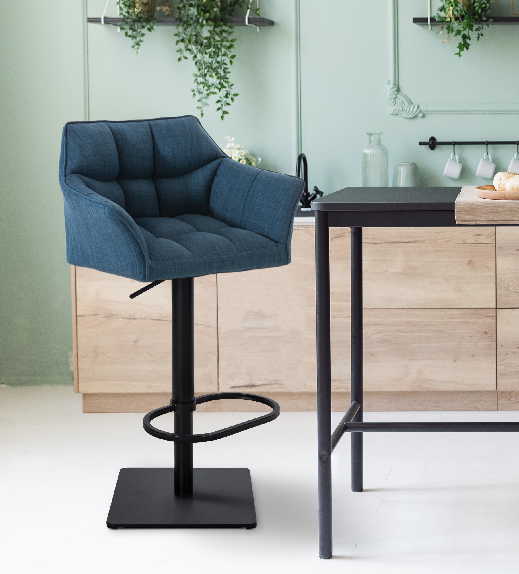 2er Set Barhocker Damaso Stoff Schwarz