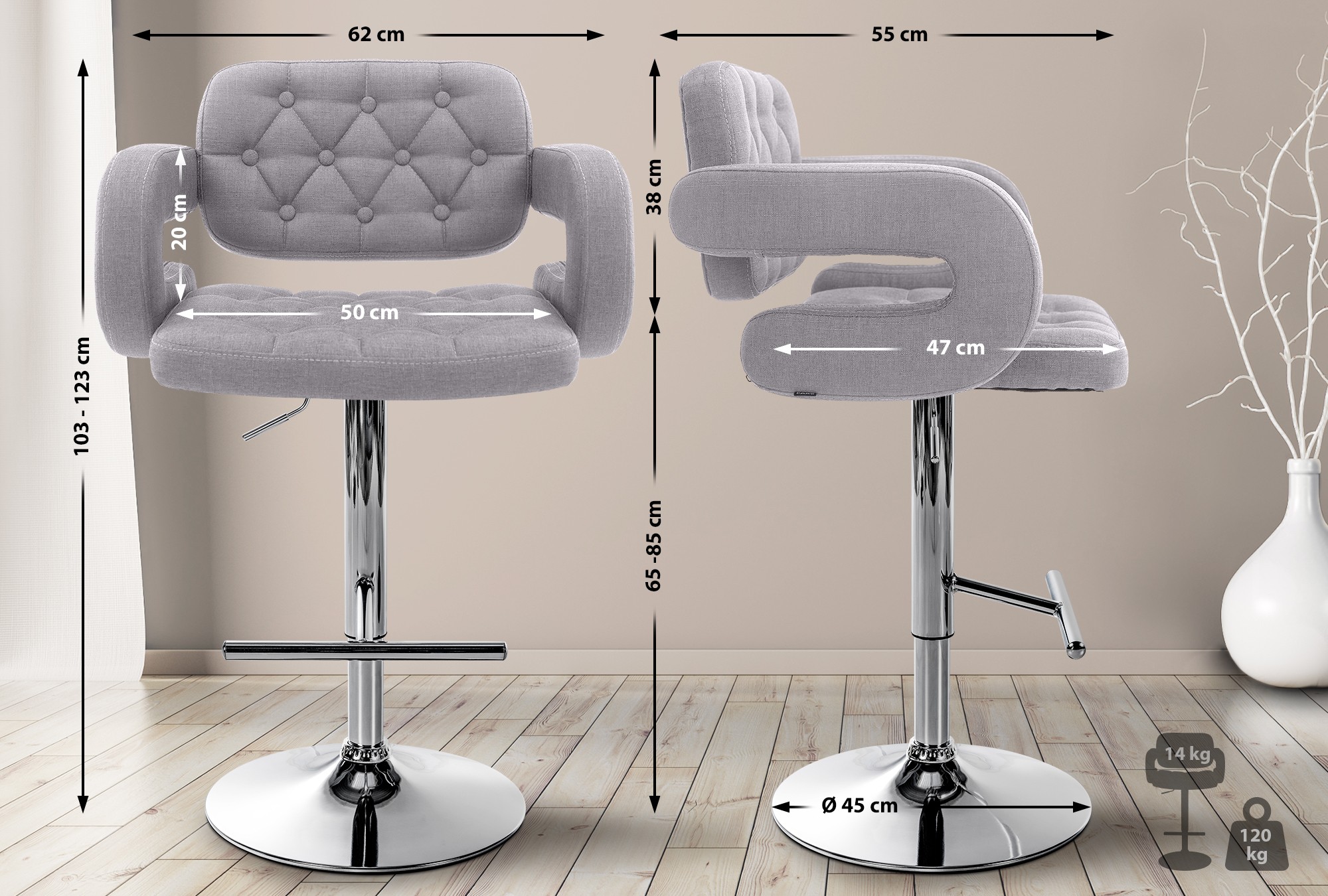 2er Set Barhocker Dublin Stoff C - Image 6