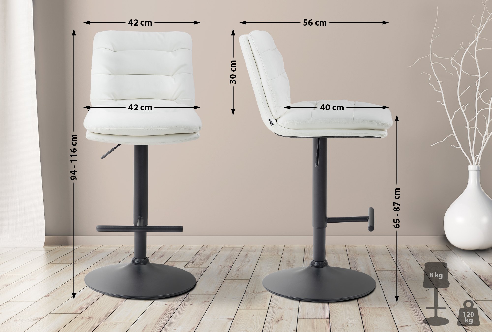 2er Set Barhocker Damar Kunstleder Schwarz - Image 3